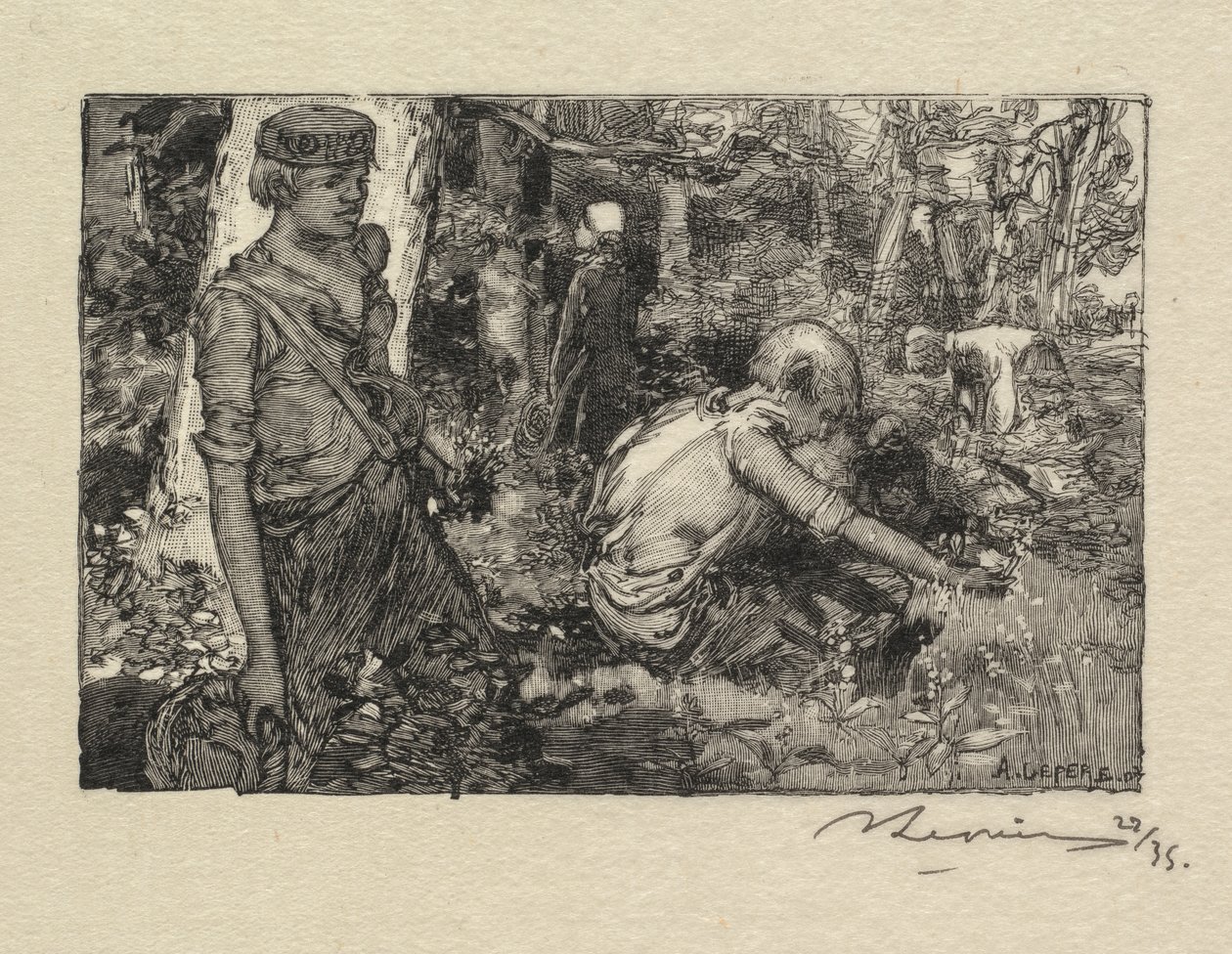 Fontainebleaun metsä: Gatherine La Forêt de Fontainebleau..., 1890. tekijältä Auguste Louis Lepère