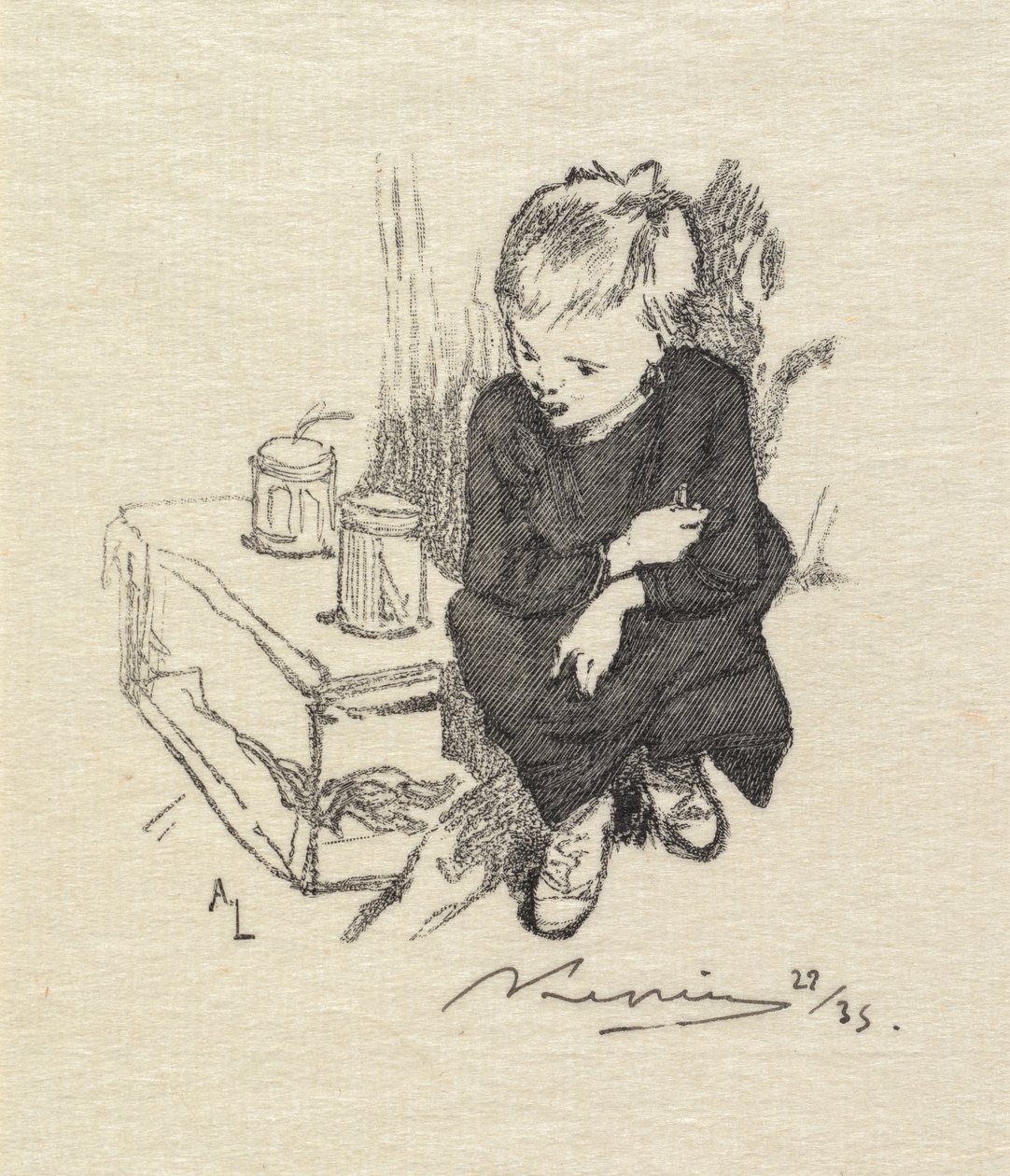 Fontainebleaun metsä: Poika suden kanssa Fontainebleaun metsä: Poika suden kanssa, 1890. tekijältä Auguste Louis Lepère