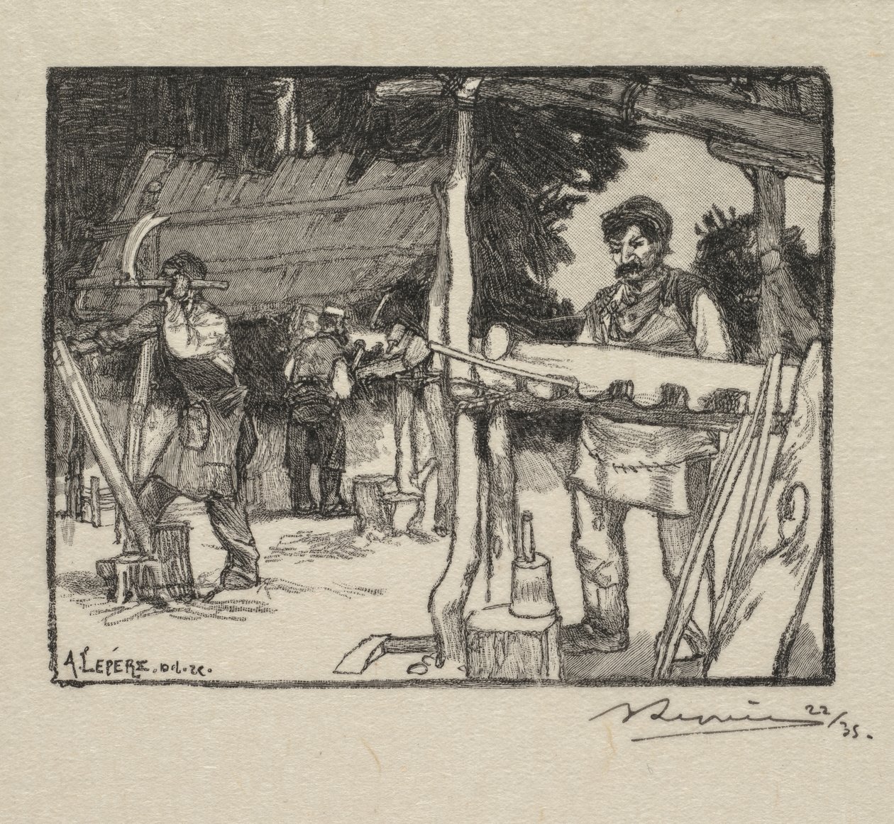 Fontainebleaun metsä: Slats La Forêt de Fontainebleaun valmistaja: Le Manufacturer de lattes, 189 tekijältä Auguste Louis Lepère