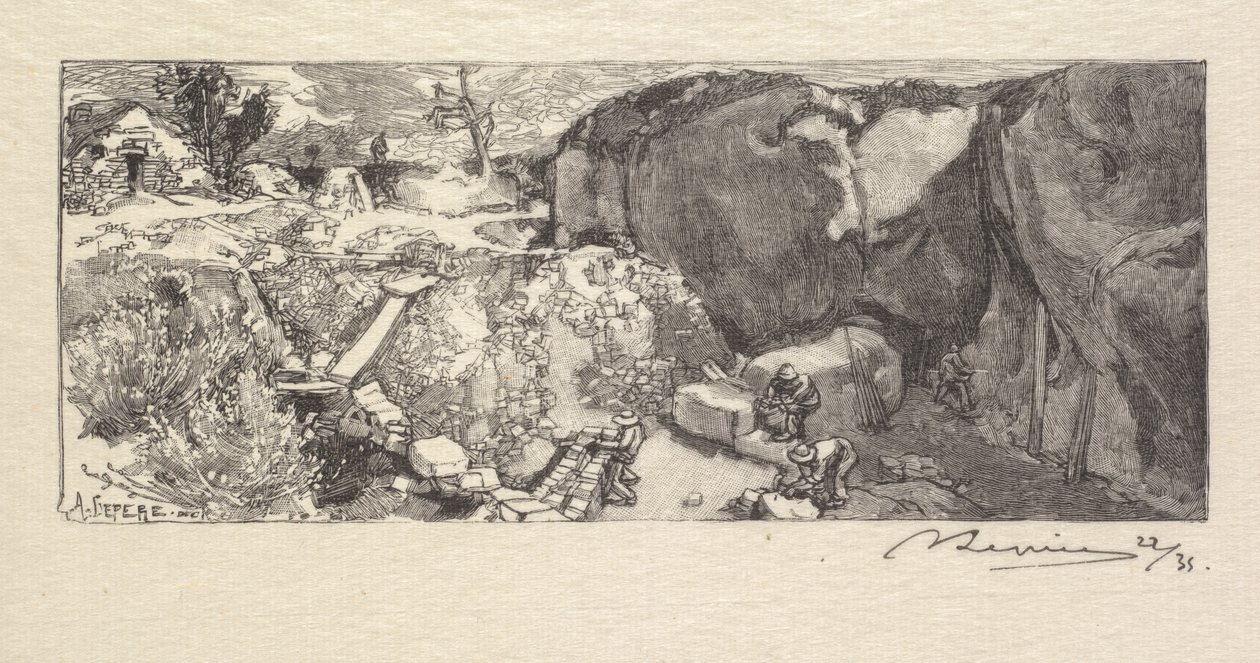 Fontainebleaun metsä: Hiekkakivilouhos Fontainebleaun metsä: Hiekkakivilouhos, 1890. tekijältä Auguste Louis Lepère