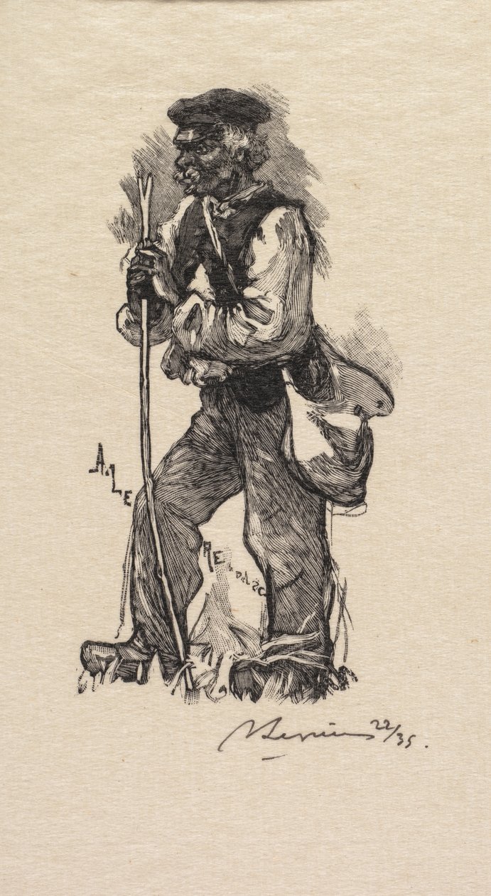 Fontainebleaun metsä: Käärmekauppias Fontainebleaun metsä: Käärmeenmetsästäjä, 1890. tekijältä Auguste Louis Lepère