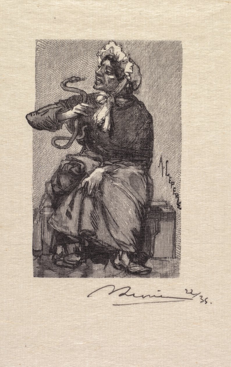 Fontainebleaun metsä: Käärmekauppias Fontainebleaun metsä: Käärmekauppias, 1890. tekijältä Auguste Louis Lepère