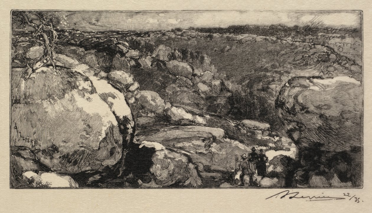 Fontainebleau Forest: The Cirque of Long-Rocher La Forêt de Fontainebleau..., julkaistu 1908. tekijältä Auguste Louis Lepère