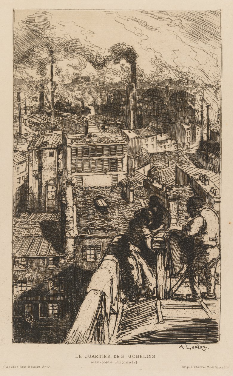 Gazette des Beaux-Arts: Gobelins Quarter, 1889. tekijältä Auguste Louis Lepère
