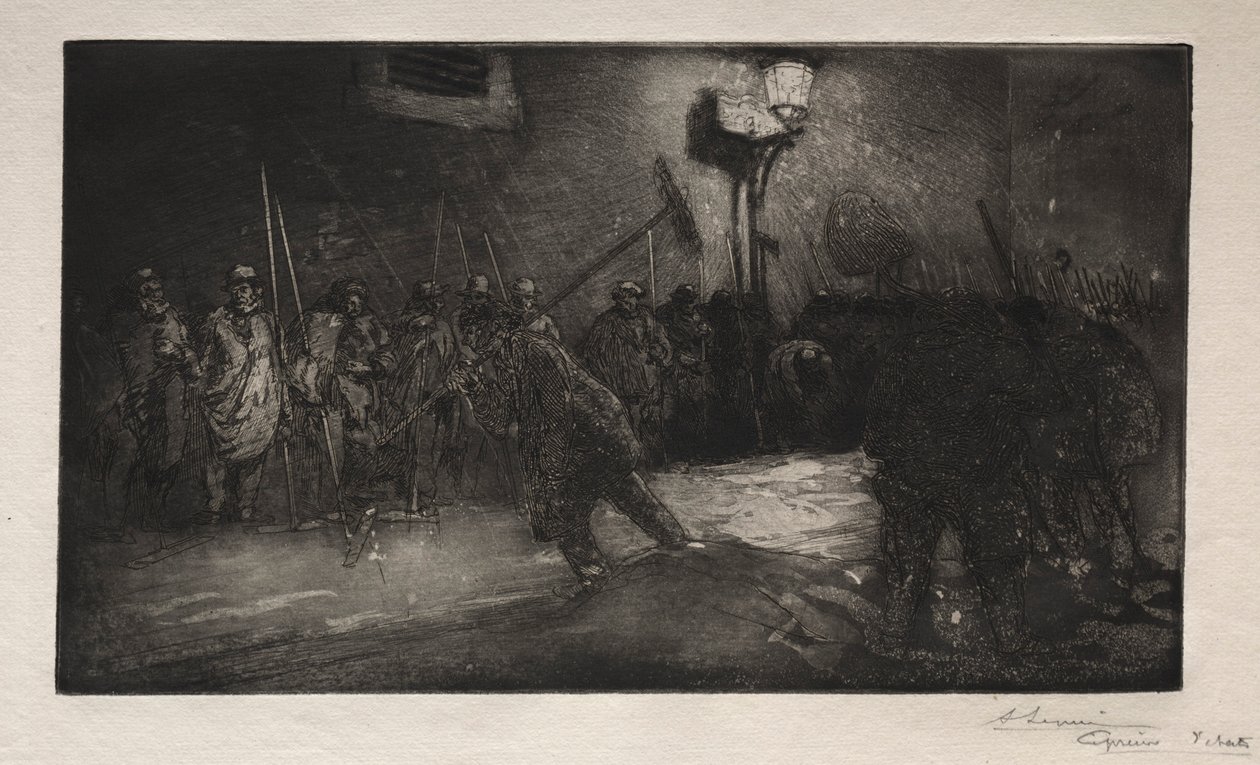 Yön lakaisukoneiden kutsu, 1890. tekijältä Auguste Louis Lepère