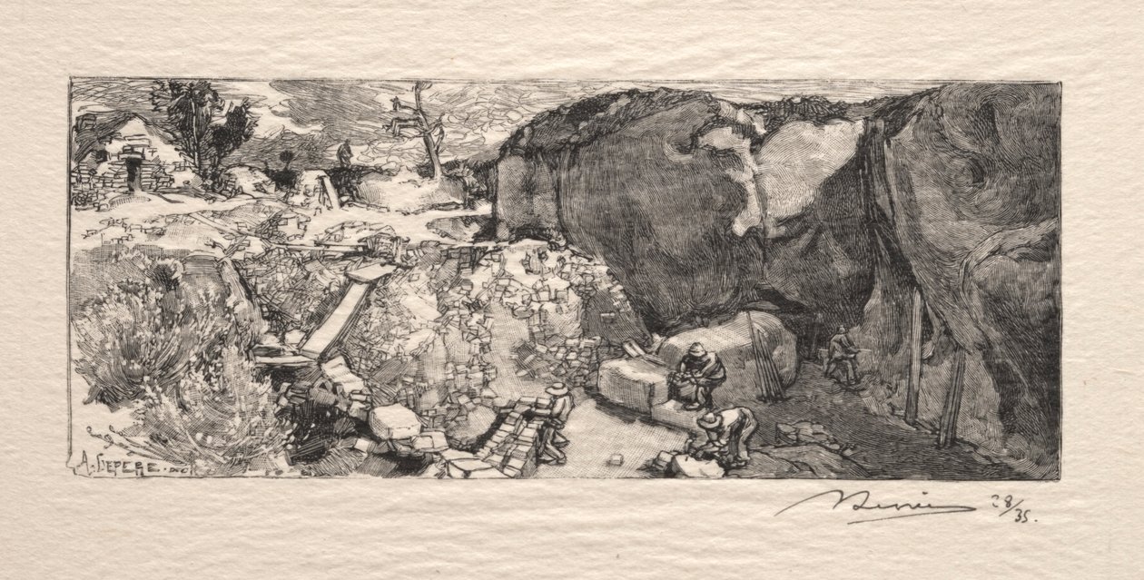 Hiekkakivilouhos, 1890. tekijältä Auguste Louis Lepère
