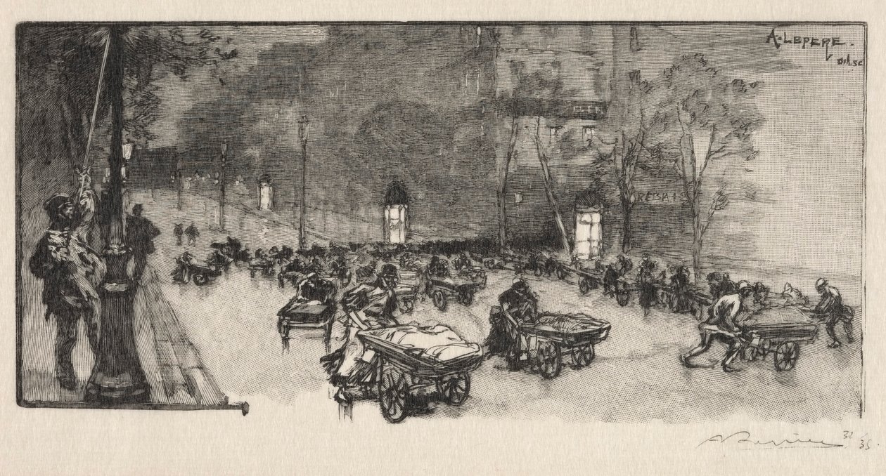 Boulevard, Faubourg Montmartren kulmassa tekijältä Auguste Louis Lepère