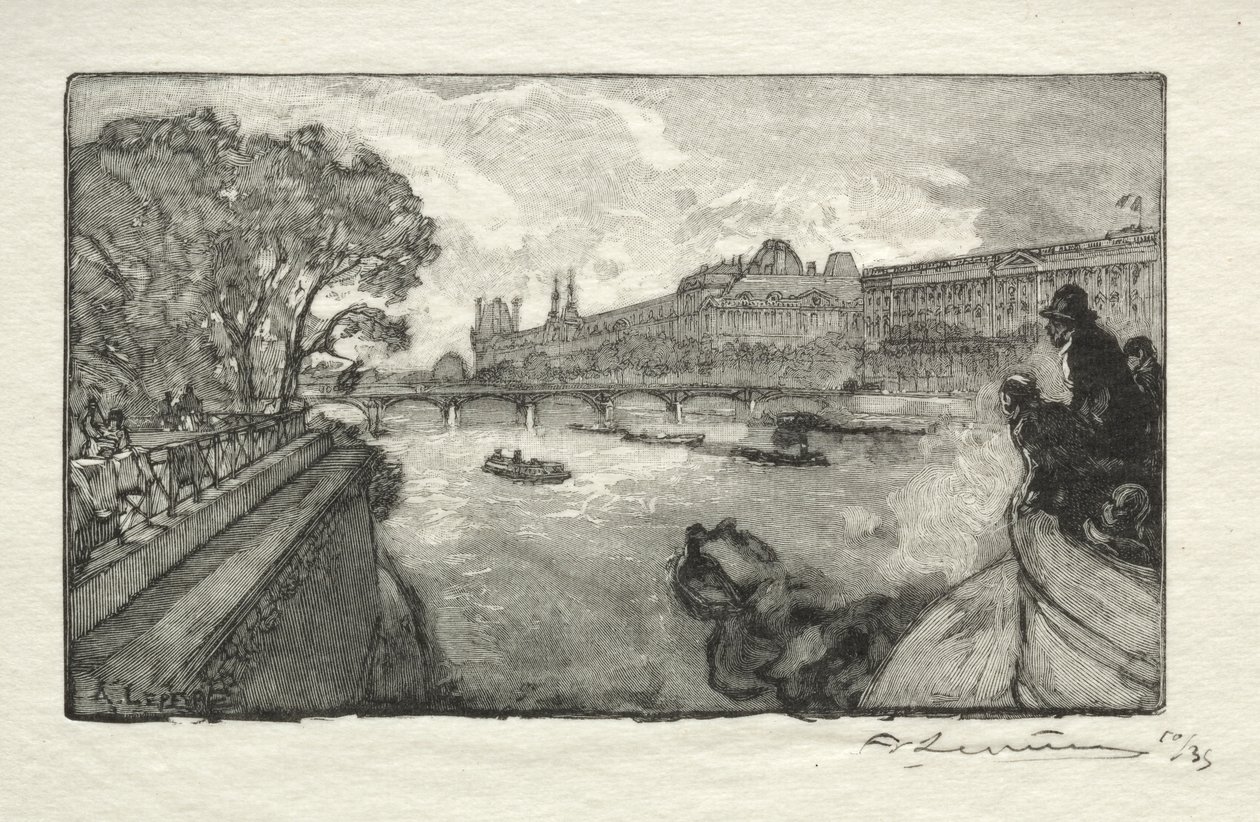 Louvre Pont Neufista katsottuna tekijältä Auguste Louis Lepère