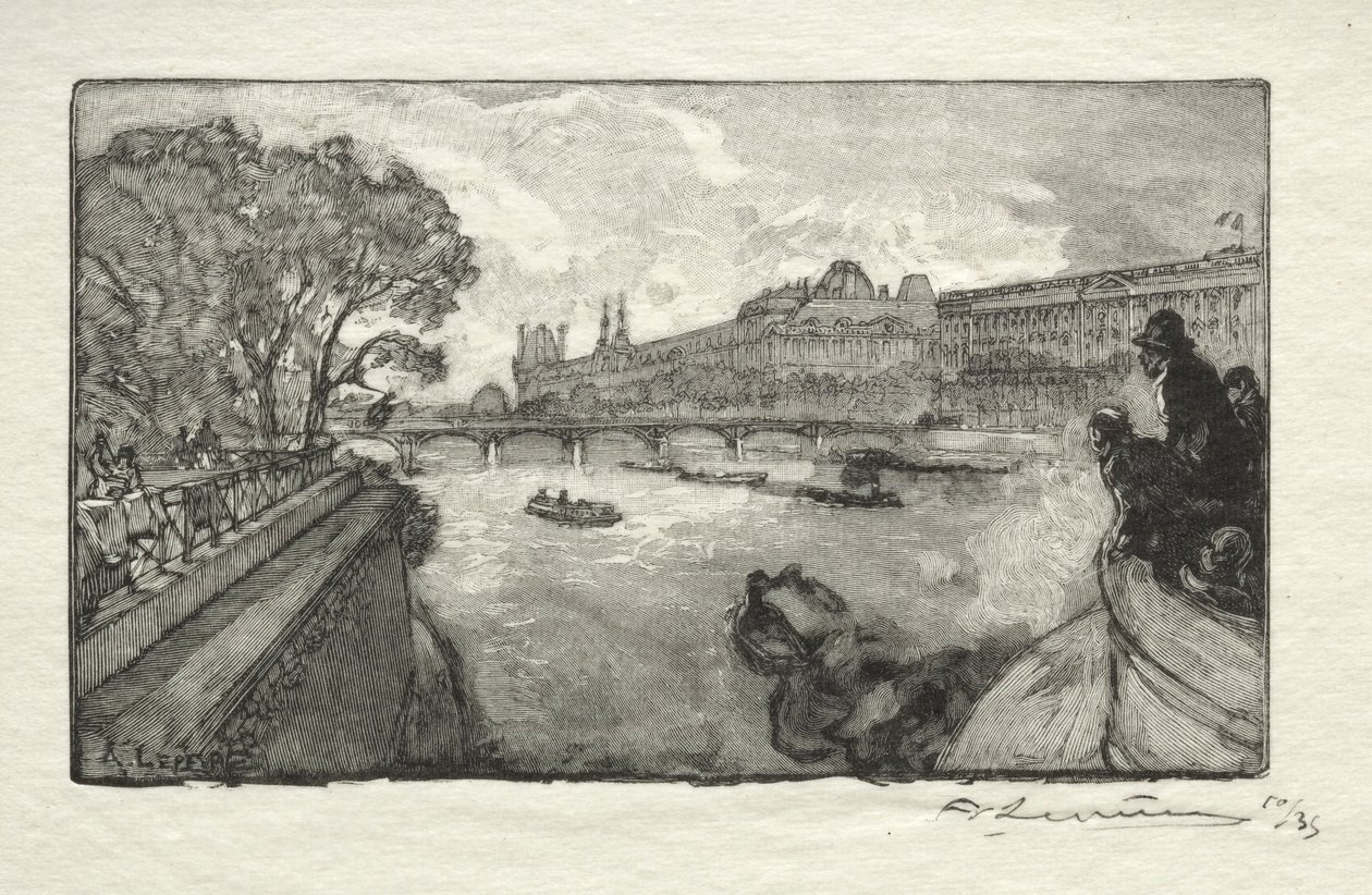 Louvre Pont Neufista nähtynä, 1890. tekijältä Auguste Louis Lepère