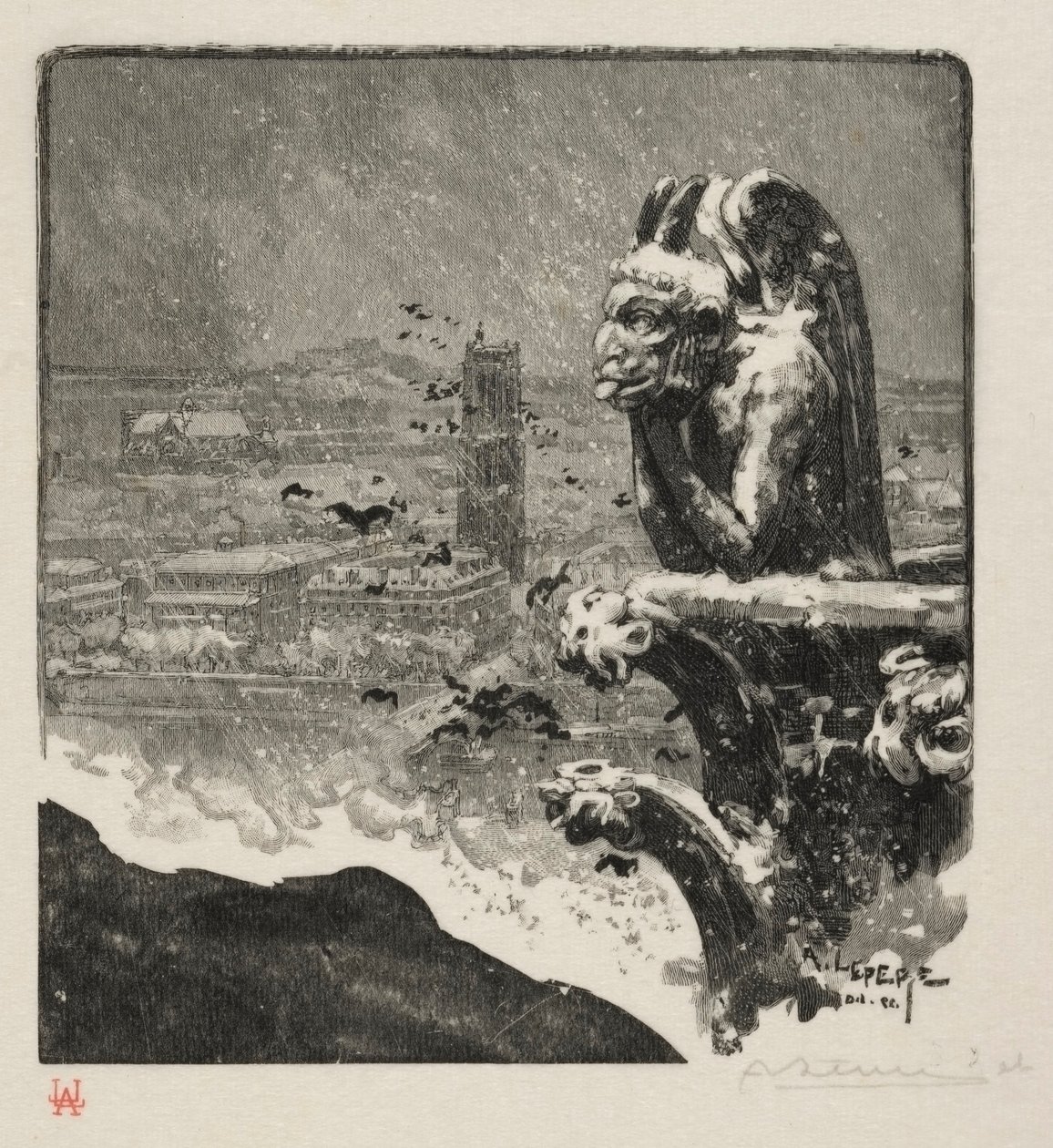 Notre Damen stryge, 1890. tekijältä Auguste Louis Lepère