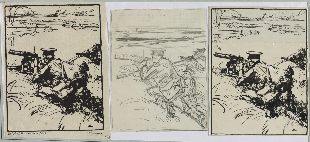Englantilaiset konekiväärit, 1914. tekijältä Auguste Louis Lepère