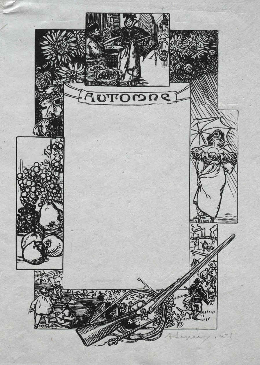 Pariisin almanakka, 1897: Koristeellinen reunus, syksy, 1897. tekijältä Auguste Louis Lepère