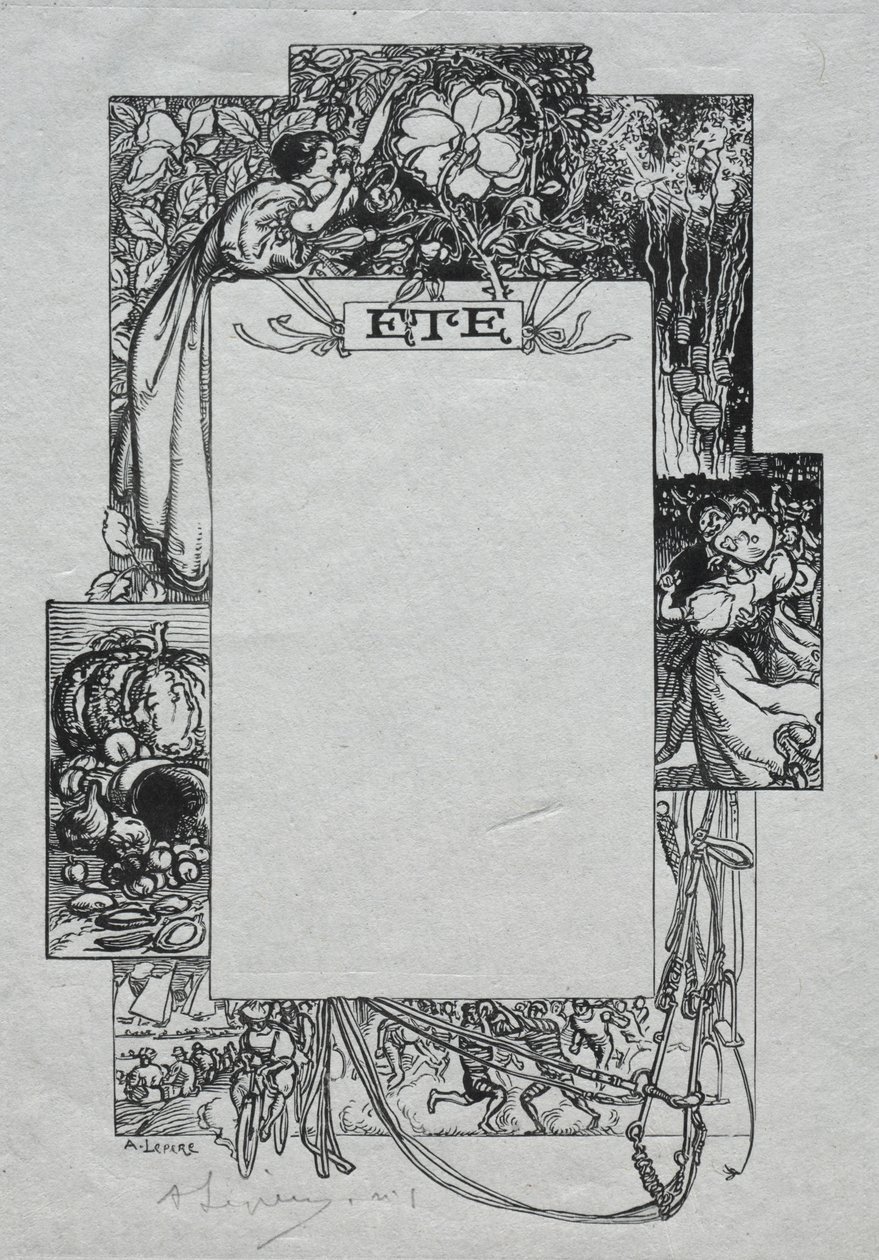 Pariisin almanakka, 1897: Koristeellinen reunus, kesä, 1897. tekijältä Auguste Louis Lepère
