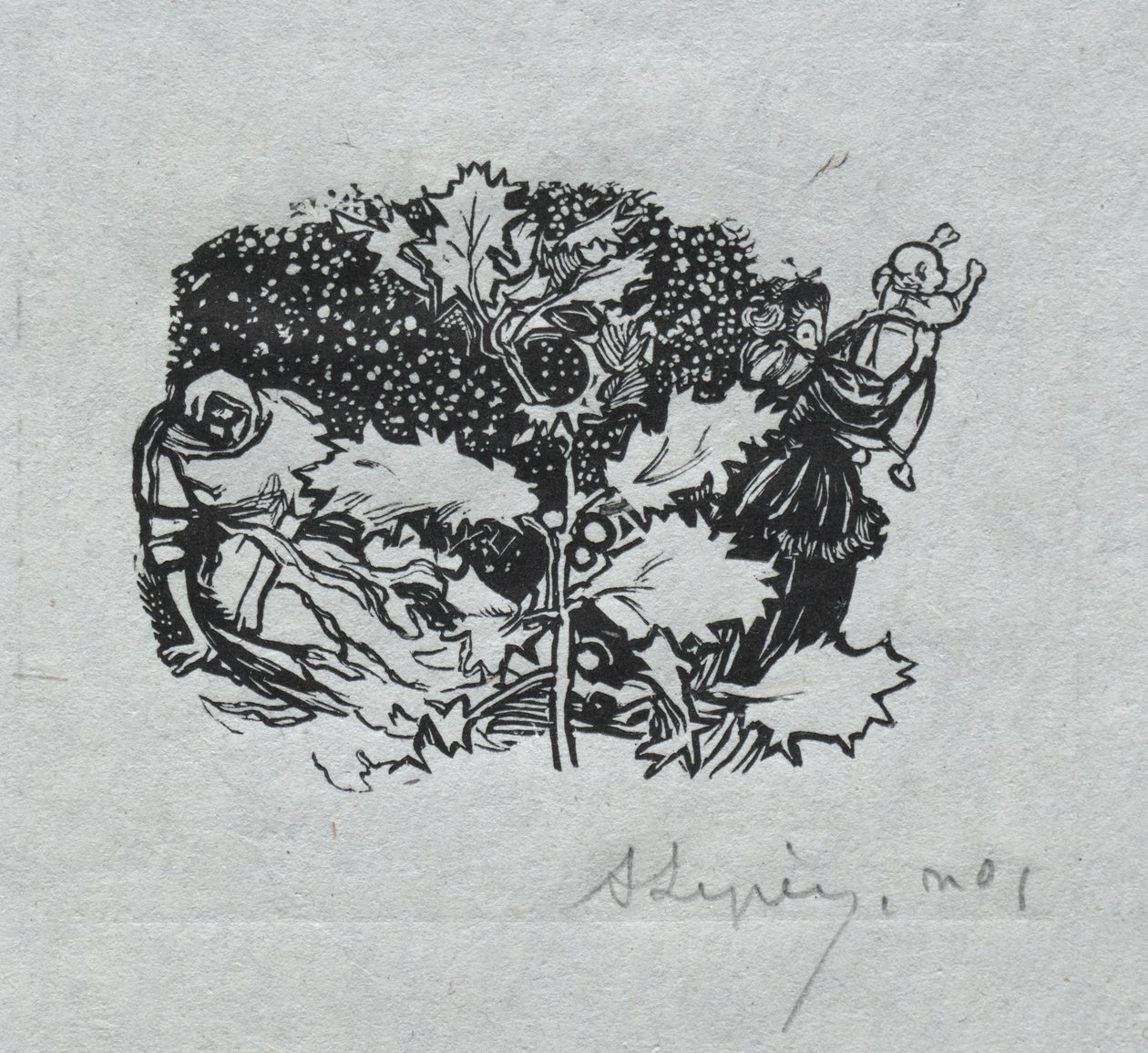 Pariisin almanakka, 1897: Tail-piece, talvi tekijältä Auguste Louis Lepère