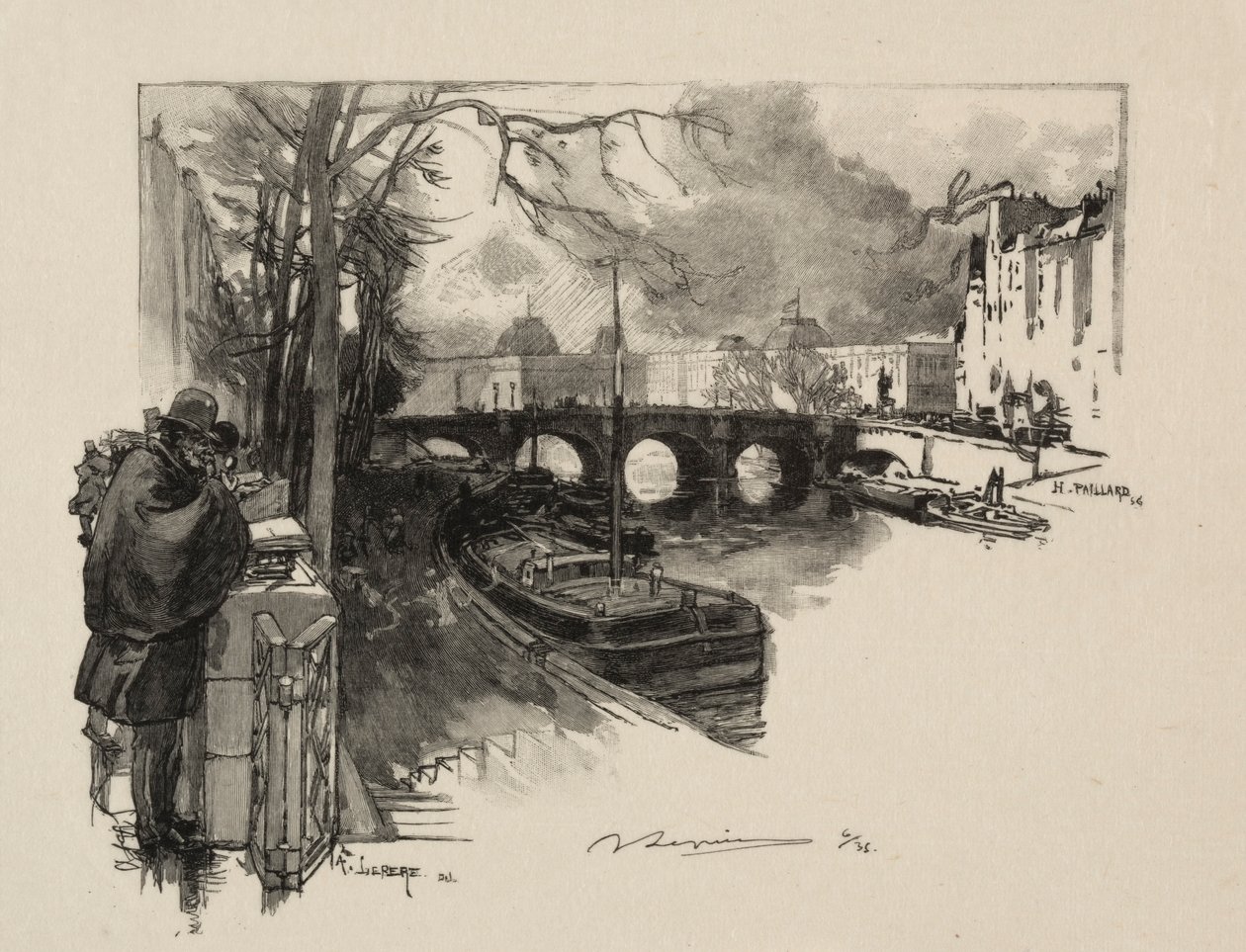 Seinen pieni haara Pont Neufissa. tekijältä Auguste Louis Lepère