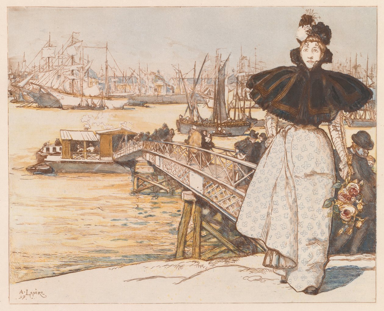 Pier on Garonne, Bordeaux Pier on Garonne, Bordeaux, 1897. tekijältä Auguste Louis Lepère