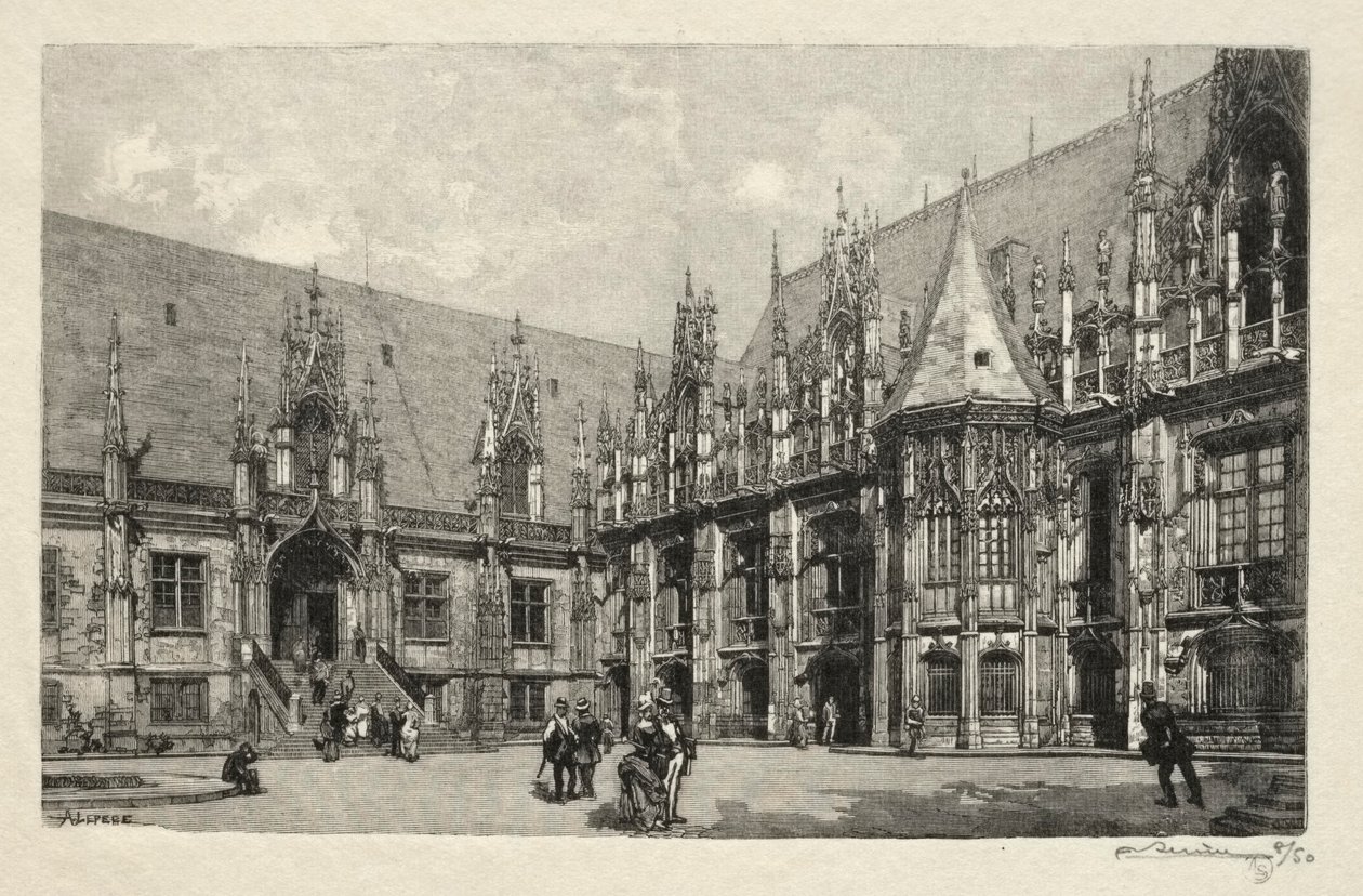 Kuvitettu Rouen: Oikeuspalatsi, 1896. tekijältä Auguste Louis Lepère