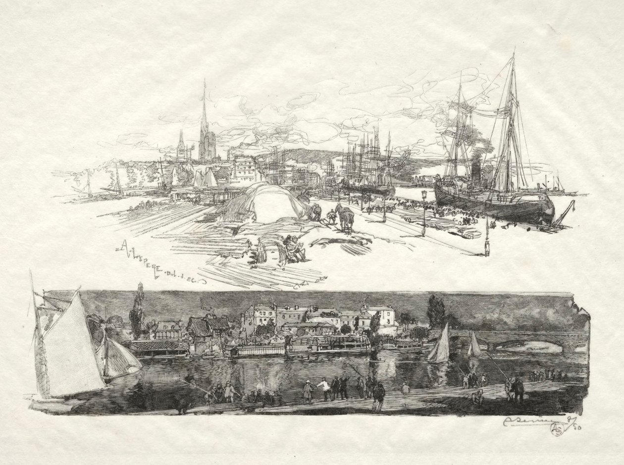 Kuvitettu Rouen: The New Quays-Ile La Croix, 1896. tekijältä Auguste Louis Lepère