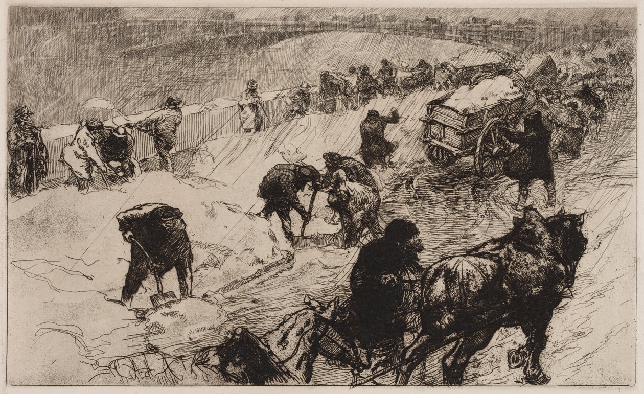 Lumipallotaistelu: Quai aux Fleurs, 1890. tekijältä Auguste Louis Lepère