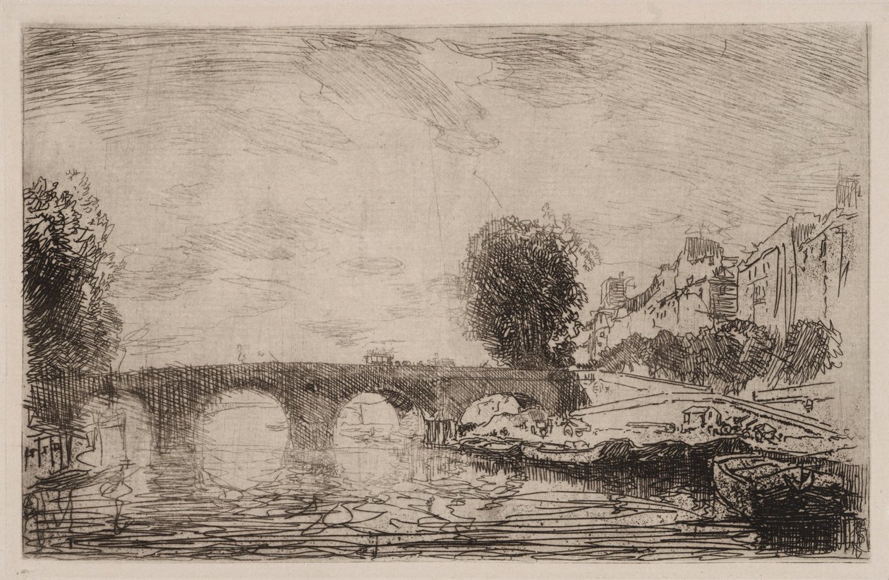 Auringonlasku Pont Mariessa, 1890. tekijältä Auguste Louis Lepère