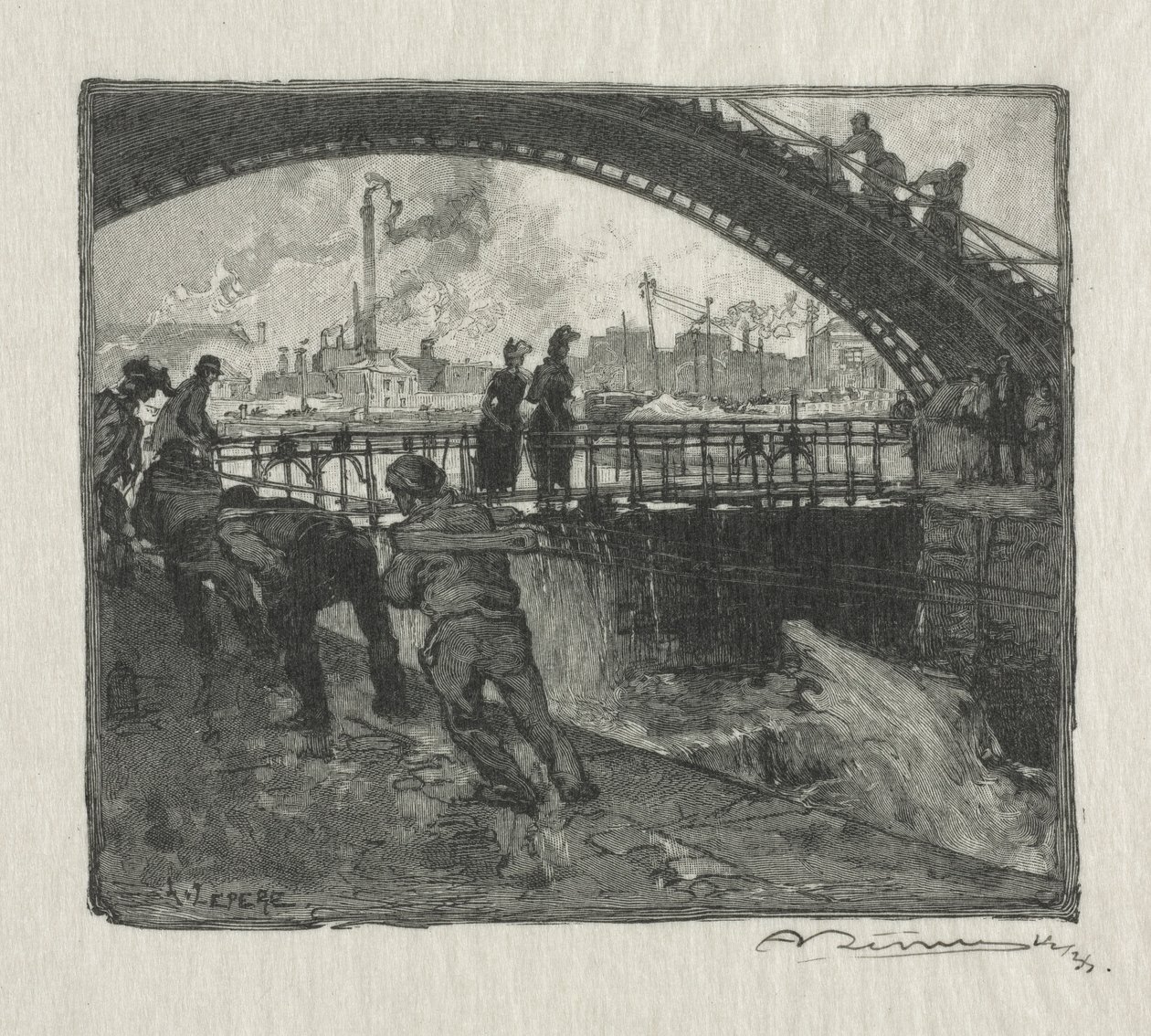 St. Martinin kanavan sulku, 1890. tekijältä Auguste Louis Lepère