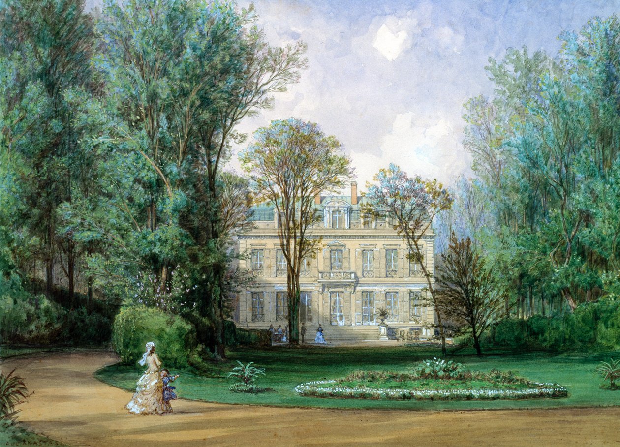 Hotel Rainbeaux, Avenue des Champs Elysees ja 57 Rue de Ponthieu, Pariisi, 1868 (wc paperilla) tekijältä Auguste Paul Charles Anastasi