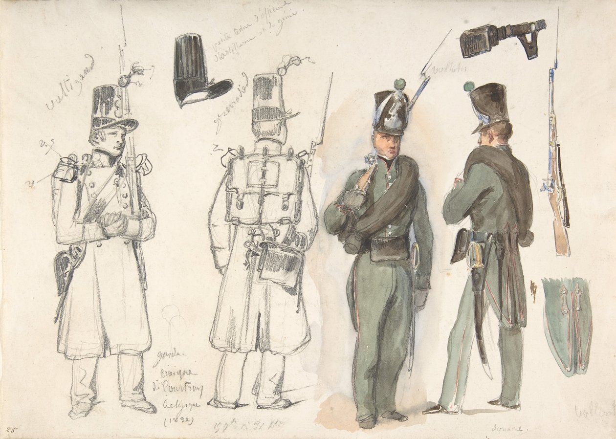 Kansanvartioston univormut Courtrayssa, Belgiassa, 1832. tekijältä Auguste Raffet