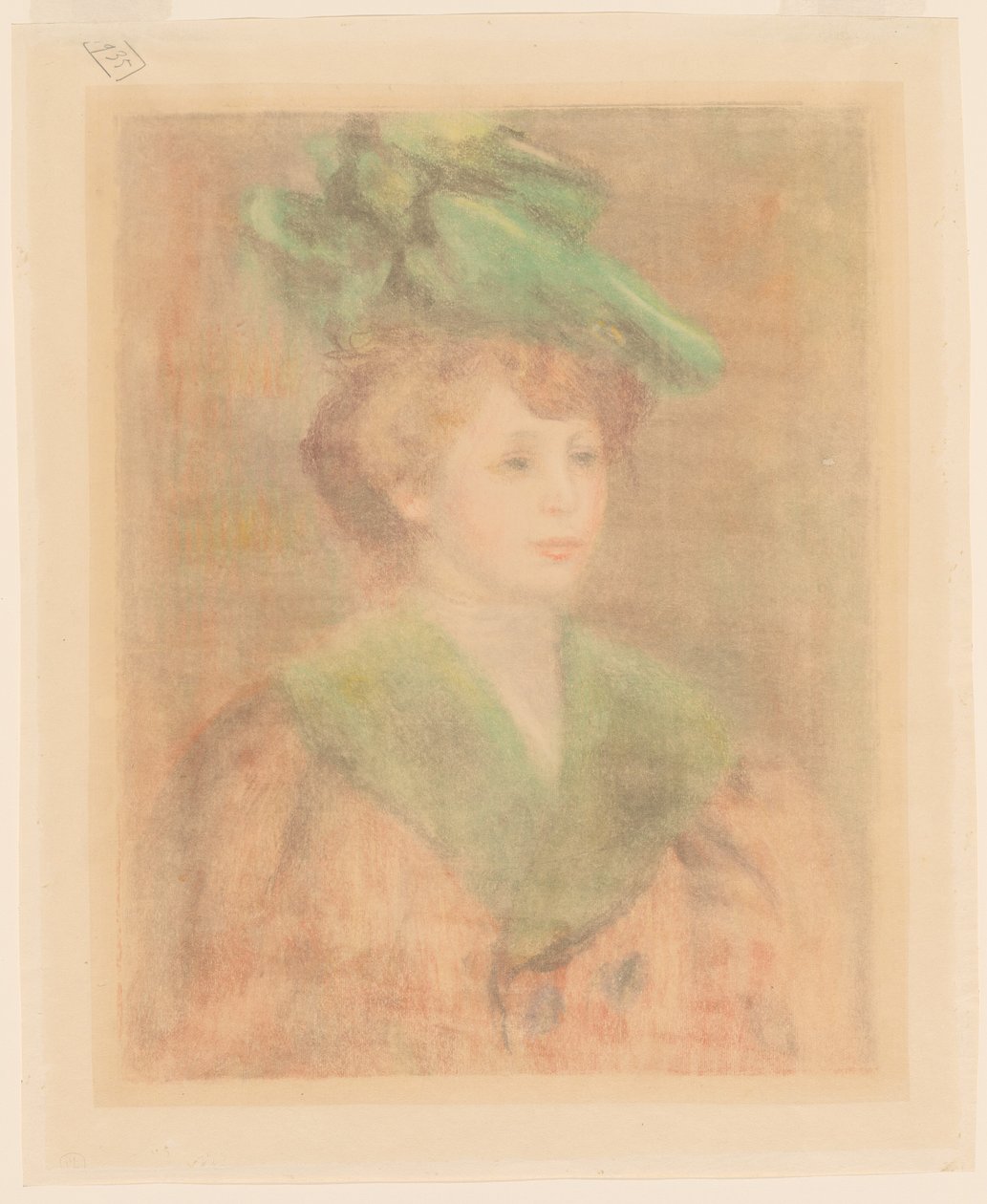 Rouva vihreällä hatulla (Mlle. Dieterle?) tekijältä Auguste Renoir
