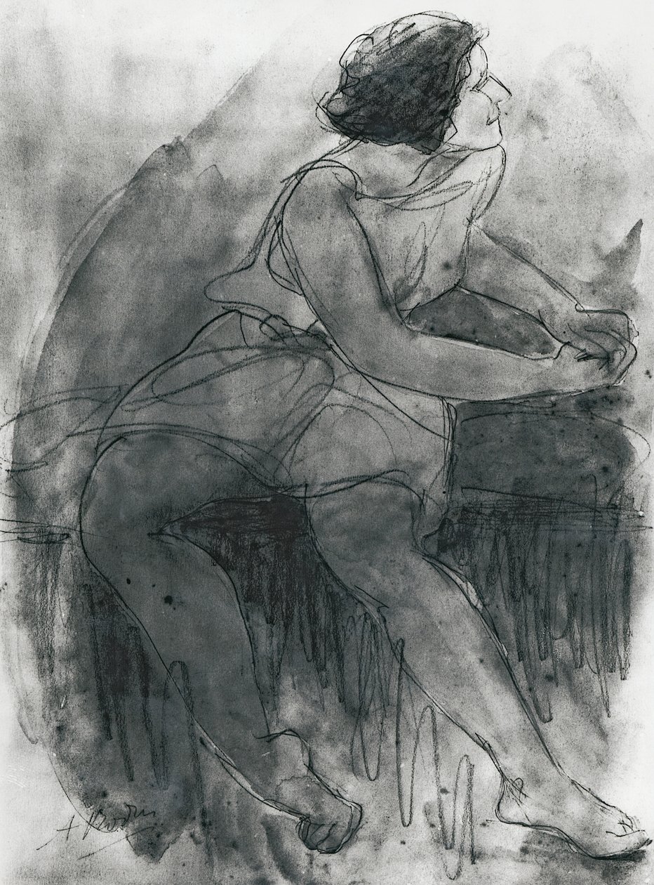 Isadora Duncan (1878-1927) (lyijykynä ja pesu paperille) tekijältä Auguste Rodin