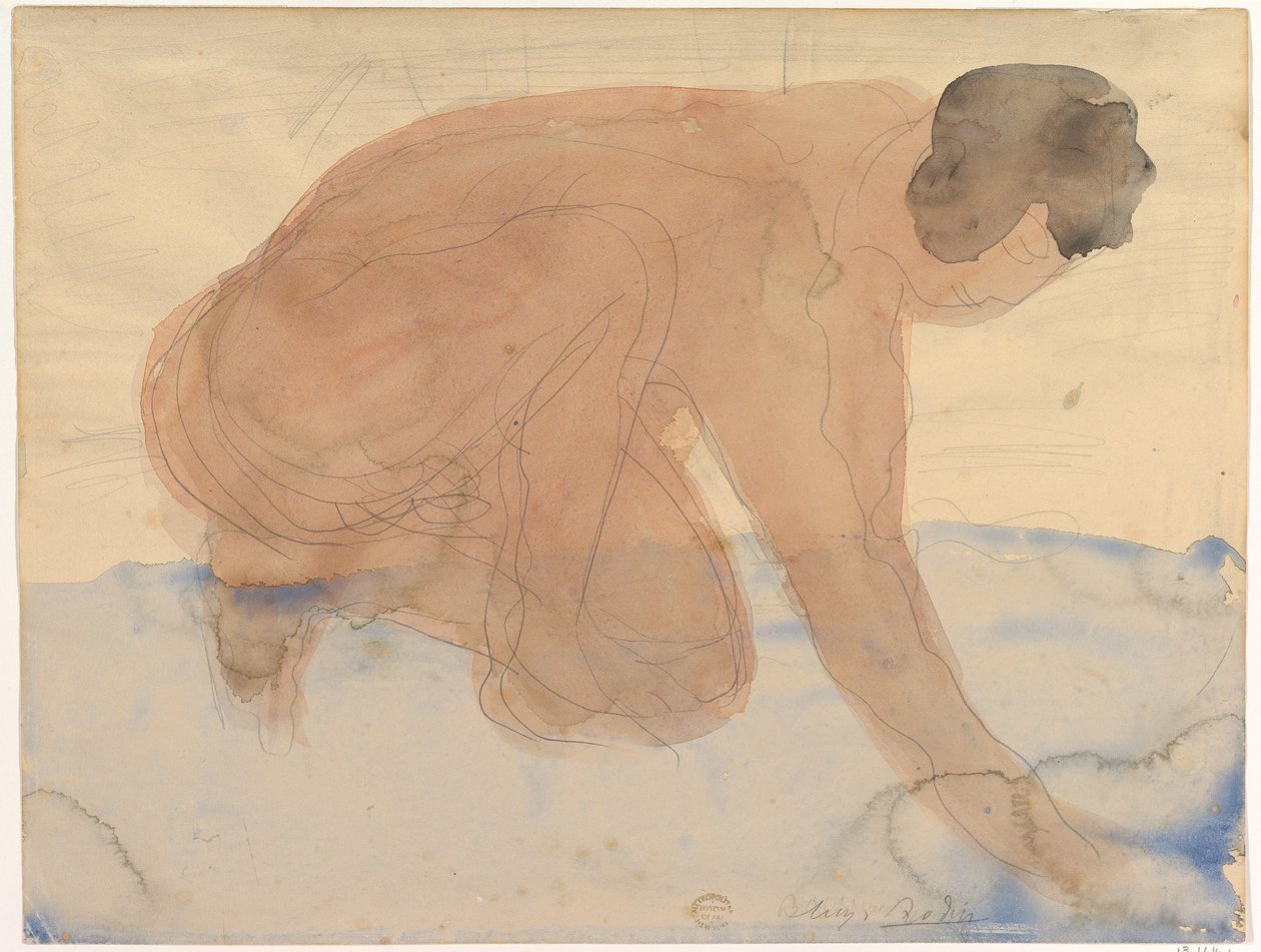 Alaston hahmo kädet ja polvet maassa (Teloittaja) tekijältä Auguste Rodin