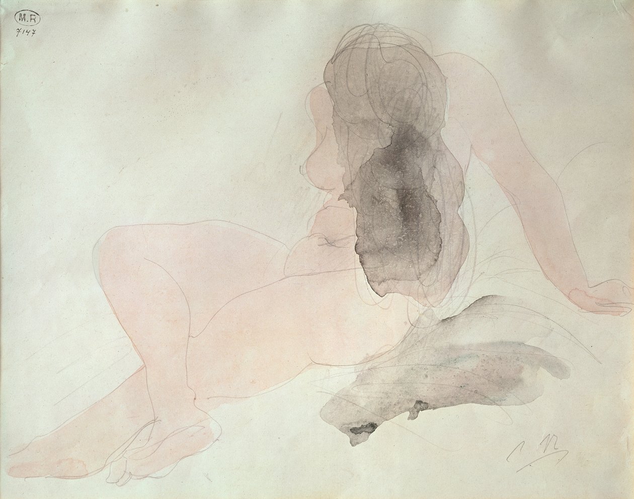 Istuva alaston epävakaat hiukset tekijältä Auguste Rodin