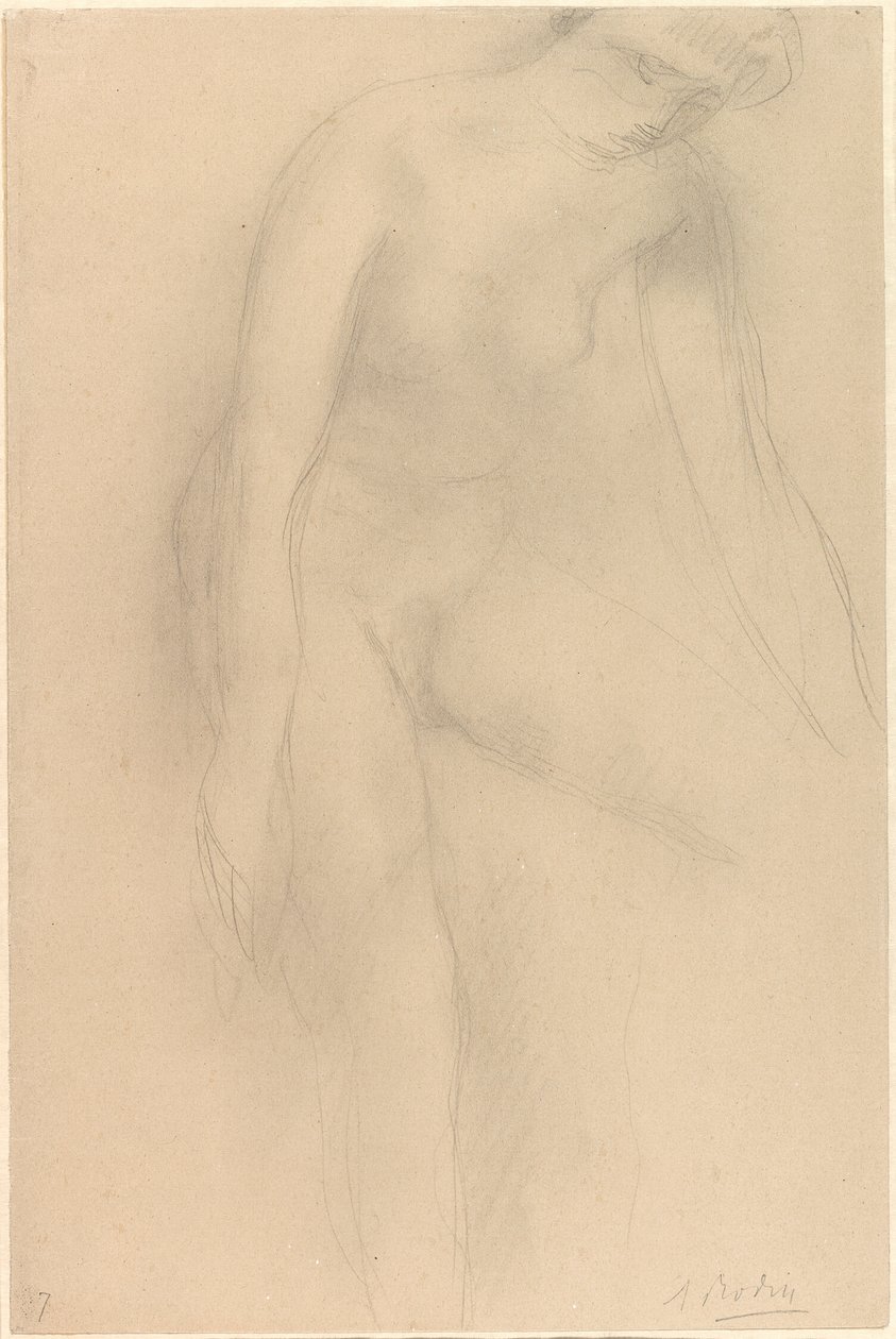 Seisova alaston nainen, kumartuu eteenpäin tekijältä Auguste Rodin