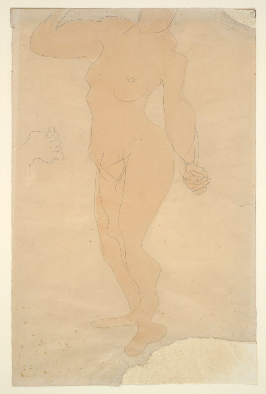 Seisova alaston (pään osittain leikattu paperin reunasta) tekijältä Auguste Rodin