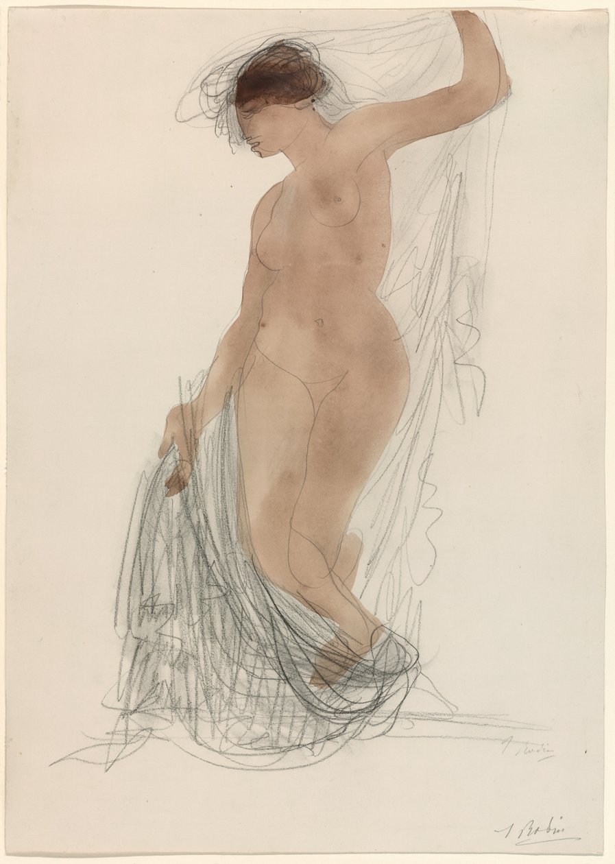 Seisova alaston verhojen kanssa tekijältä Auguste Rodin