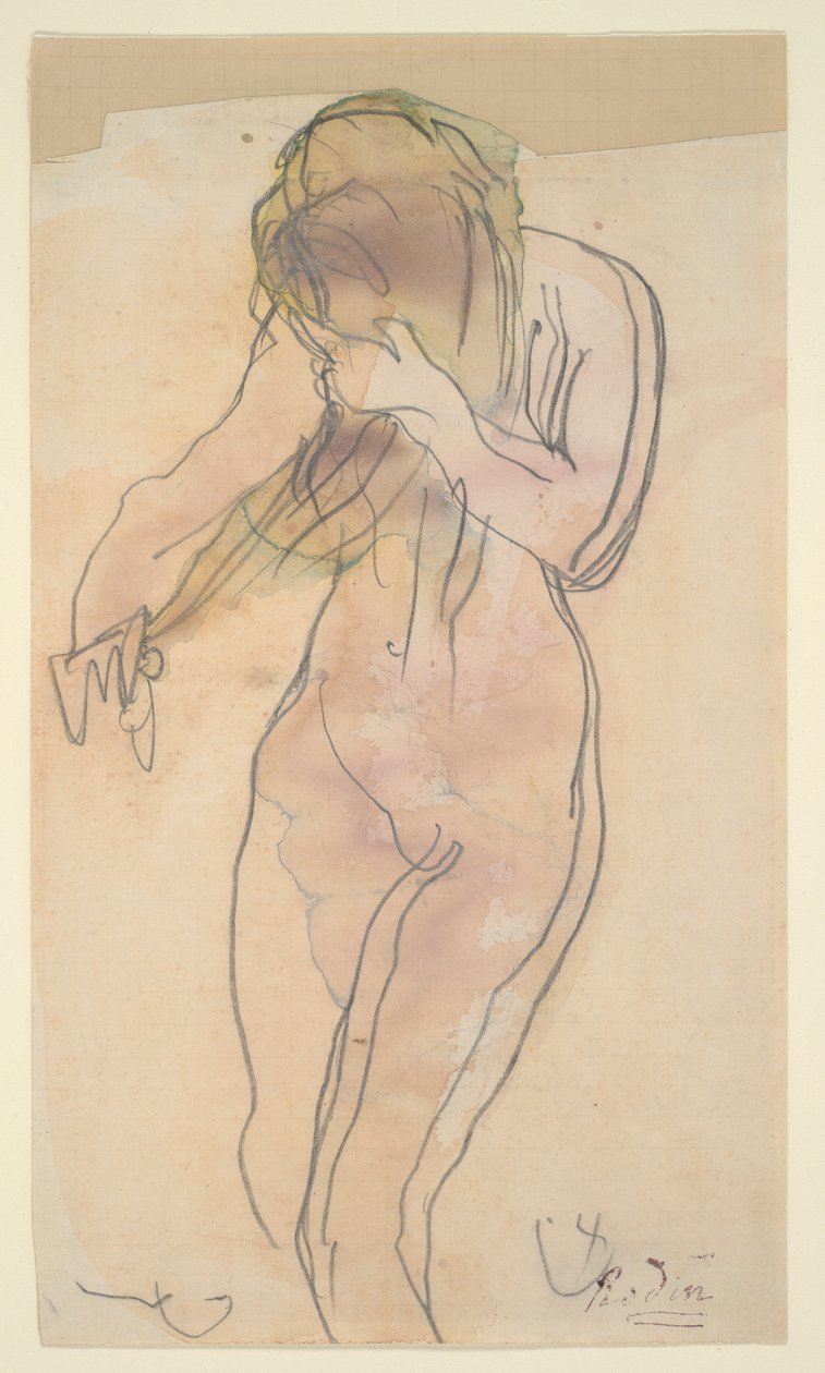 Alastontutkimus (seisomassa, kampaa hiuksiaan) tekijältä Auguste Rodin