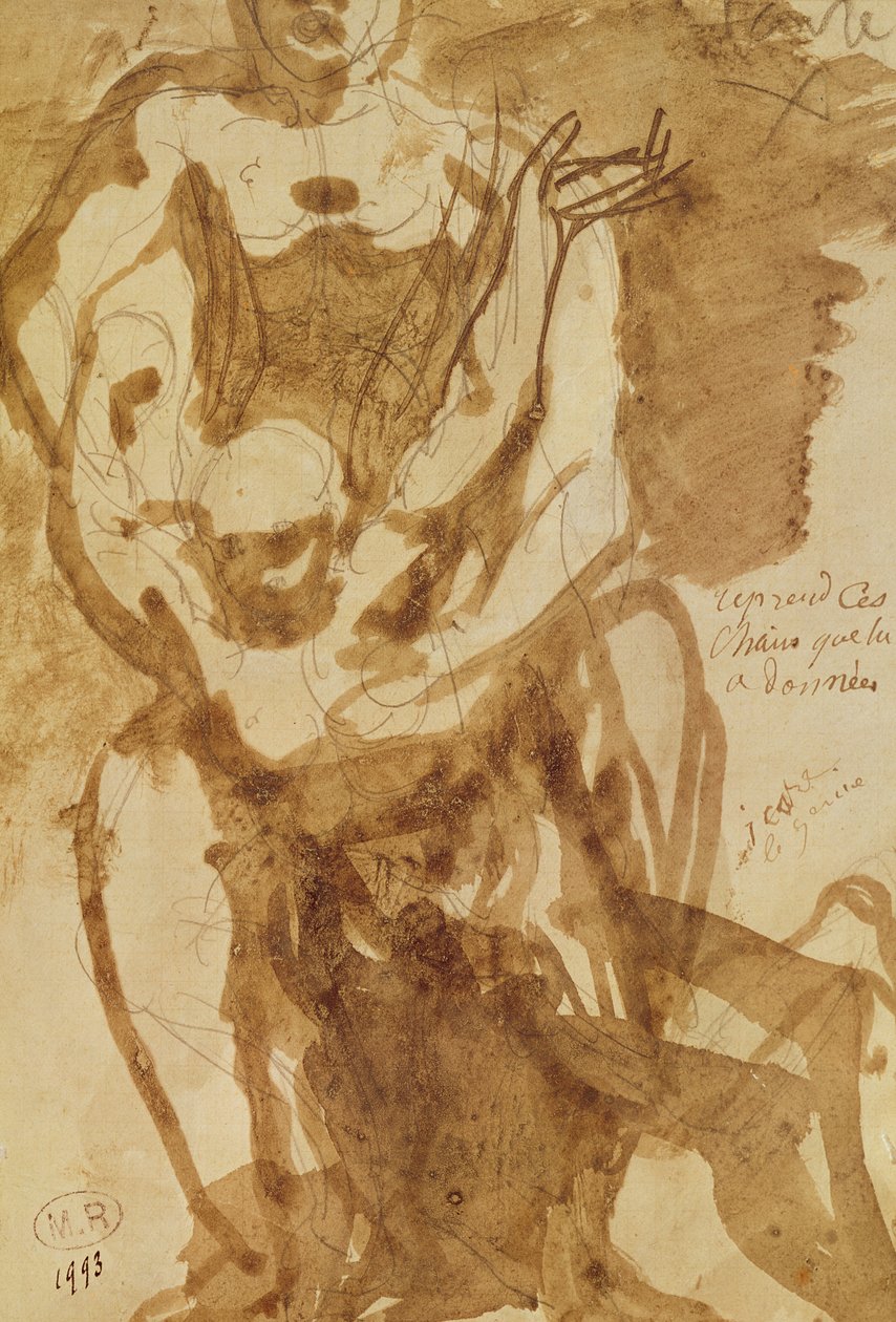Kaksi hahmoa (Helvetin porttien valmisteleva tutkimus) (lyijykynä- ja mustepesu paperille) tekijältä Auguste Rodin