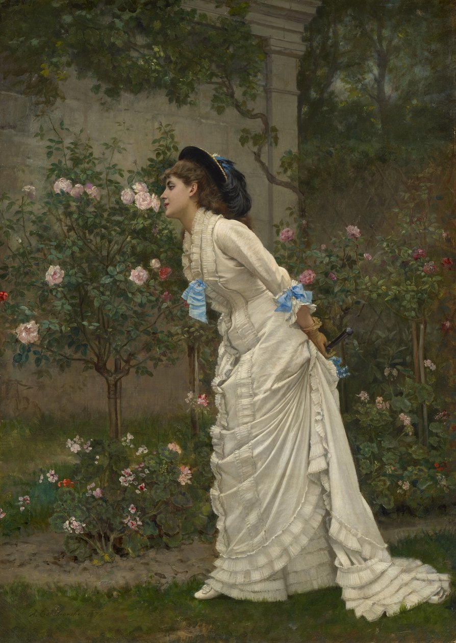 Nainen ja ruusut, 1879 tekijältä Auguste Toulmouche
