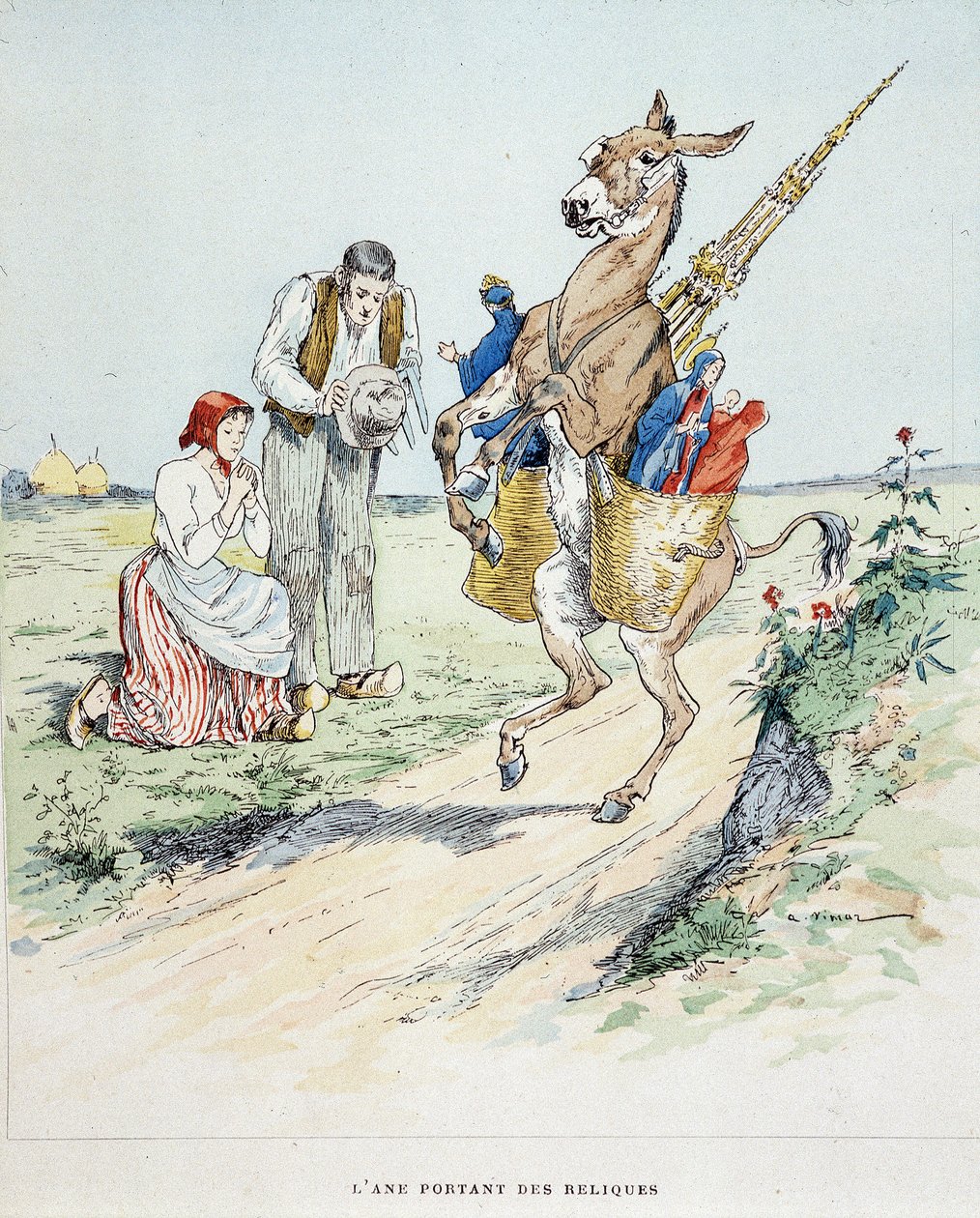 Aasin jäännökset "" Fables de La Fontainen, ill. kirjoittanut Auguste Vimar (1851-1916), Tours, A, Mame & Fils tekijältä Auguste Vimar