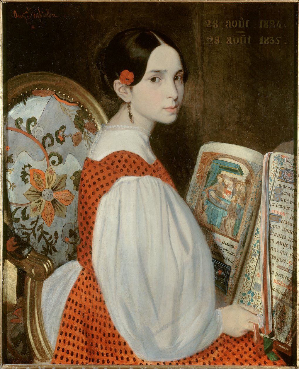 Leopoldine Hugon (1824-1843) muotokuva Heuresin kirjassa 28.8.1835 Victor Hugon tyttären muotokuva hänen ensimmäisen ehtoollisen päivänä. Augustus de Chatillonin (1813-1881) maalaus 1835 su. 0,73x0,6 m. Paris, Maison Victor Hugo tekijältä Auguste de Chatillon
