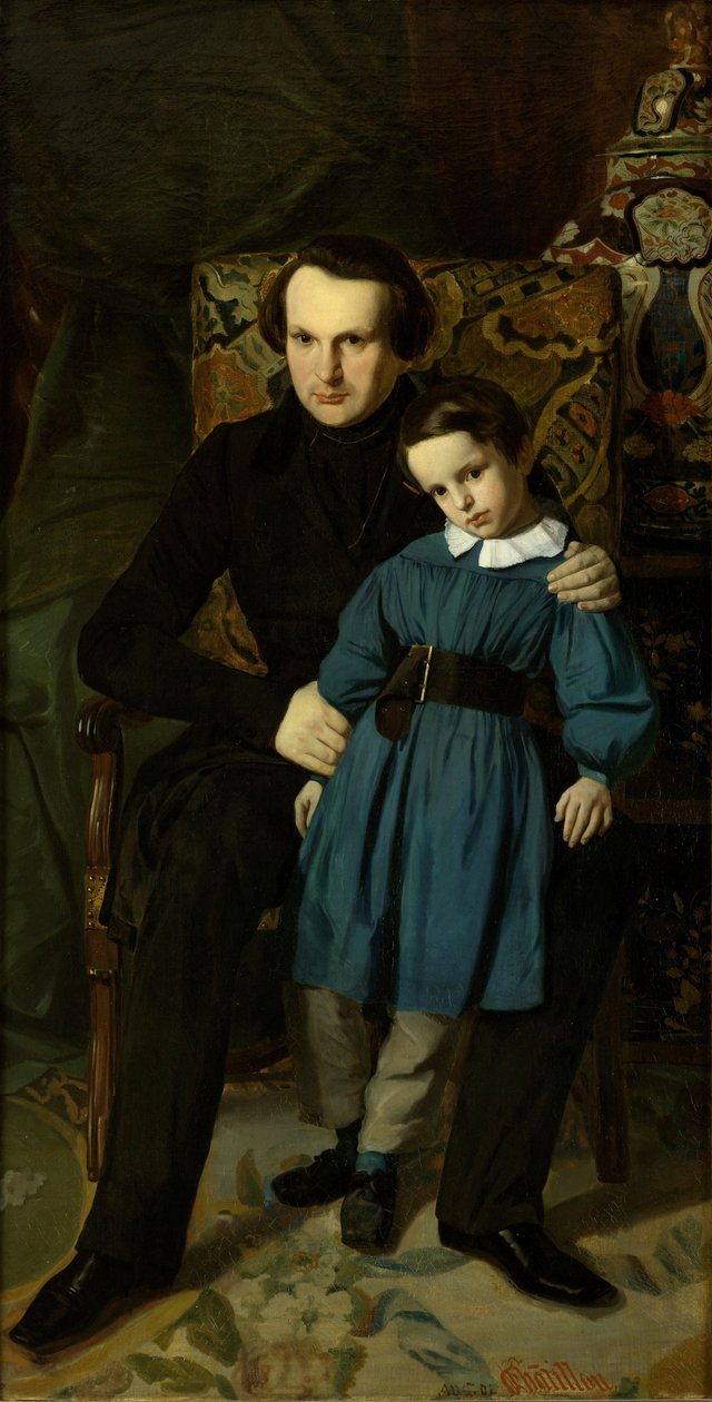 Muotokuva Victor Hugosta 1802-1885 poikansa kanssa, 1836. tekijältä Auguste de Chatillon