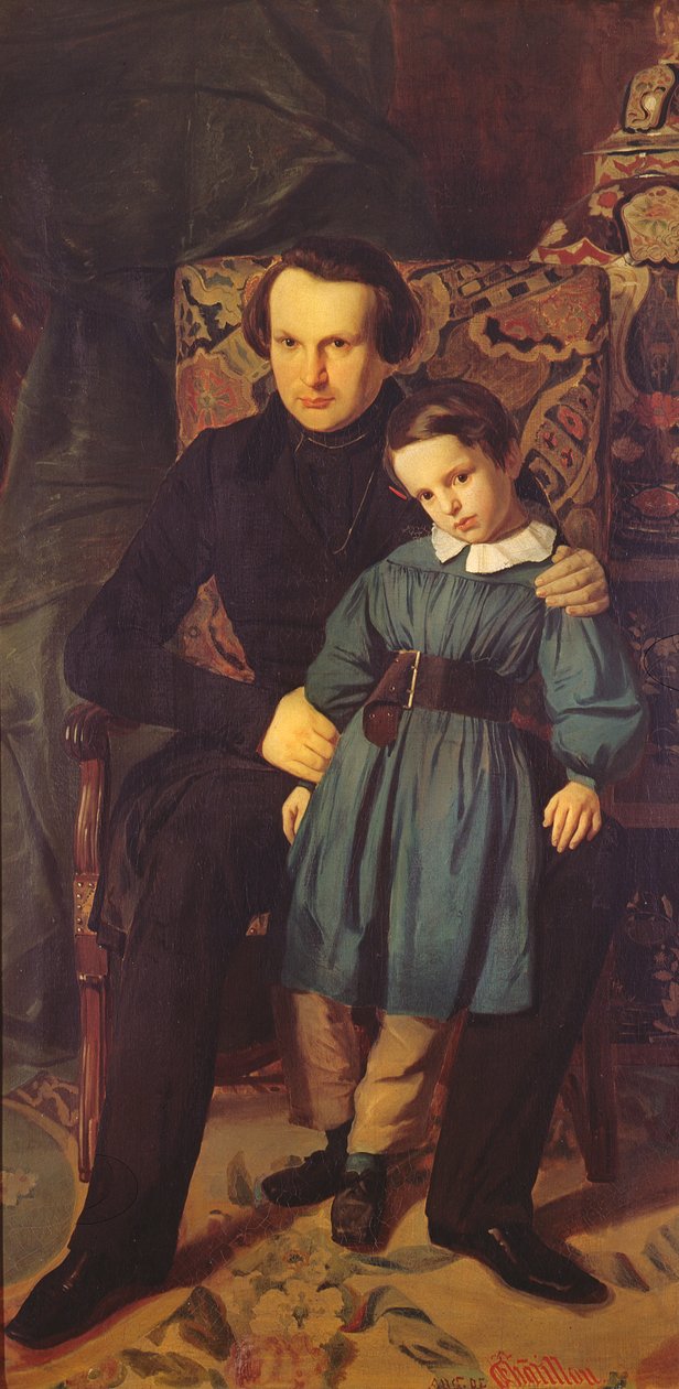 Victor Hugo (1802-85) ja hänen poikansa, Francois-Victor, 1836 tekijältä Auguste de Chatillon