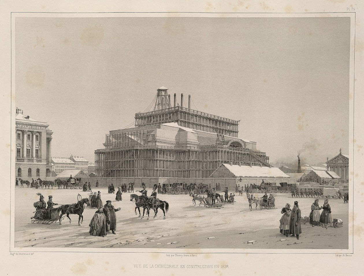 Rakennustyöt n. 1838 Alkaen: Pyhän Iisakin katedraalin rakentaminen, 1845 tekijältä Auguste de Montferrand