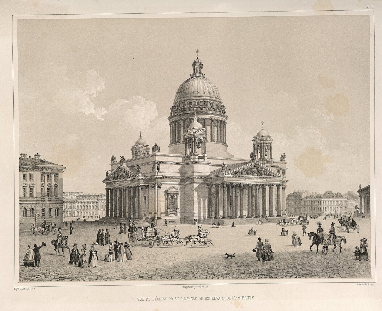 Pyhän Iisakin katedraali Admiralteysky Prospektilta katsottuna Kuva: Pyhän Iisakin katedraalin rakentaminen, 1845 tekijältä Auguste de Montferrand