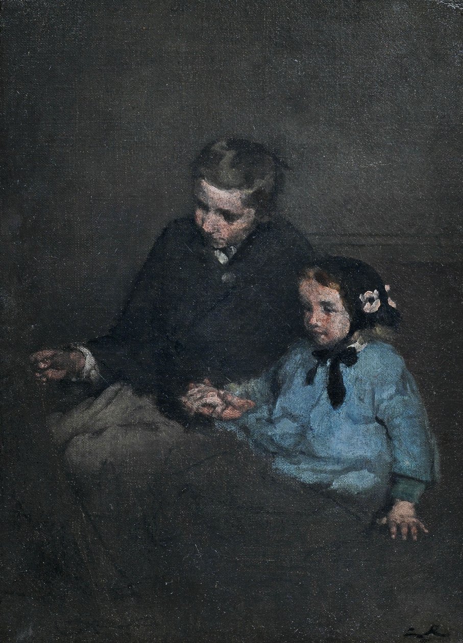 Geschwisterpaar, sich and den Händen stop tekijältä Auguste Theodule Ribot