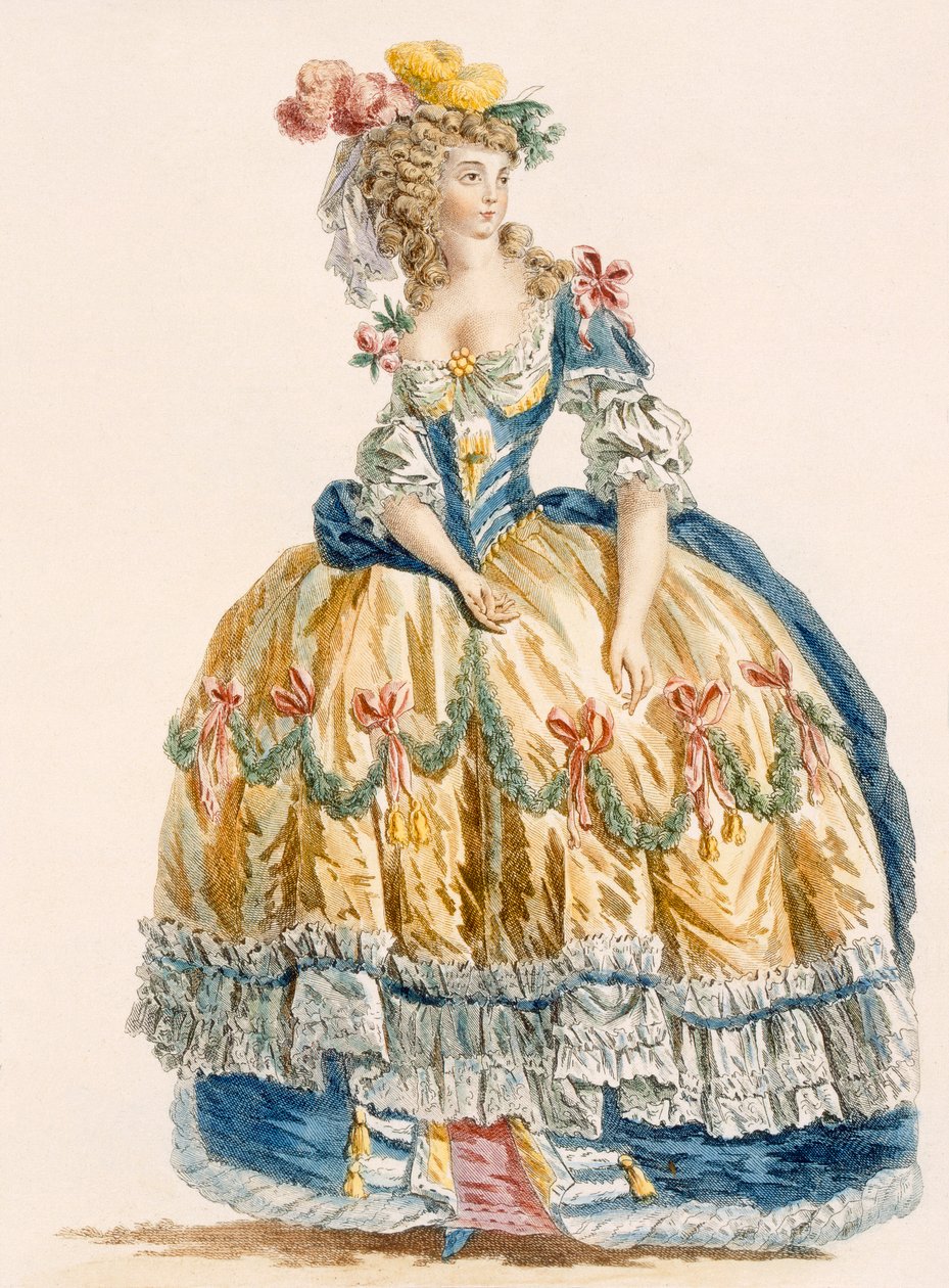 Naisten hienostunut juhlapuku, kaiverrettu Dupin, Galeries des Modes et Costumes Francais