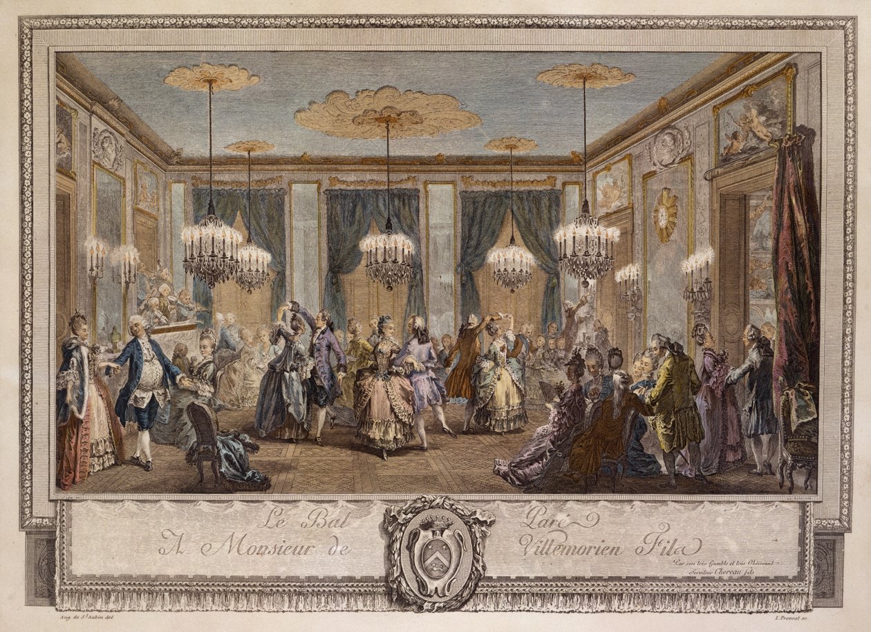 Le Bal Pare a Monsieur de Villemorien Fila, kaiverrus L. Provost (käsinvärinen kaiverrus) tekijältä Augustin de Saint Aubin