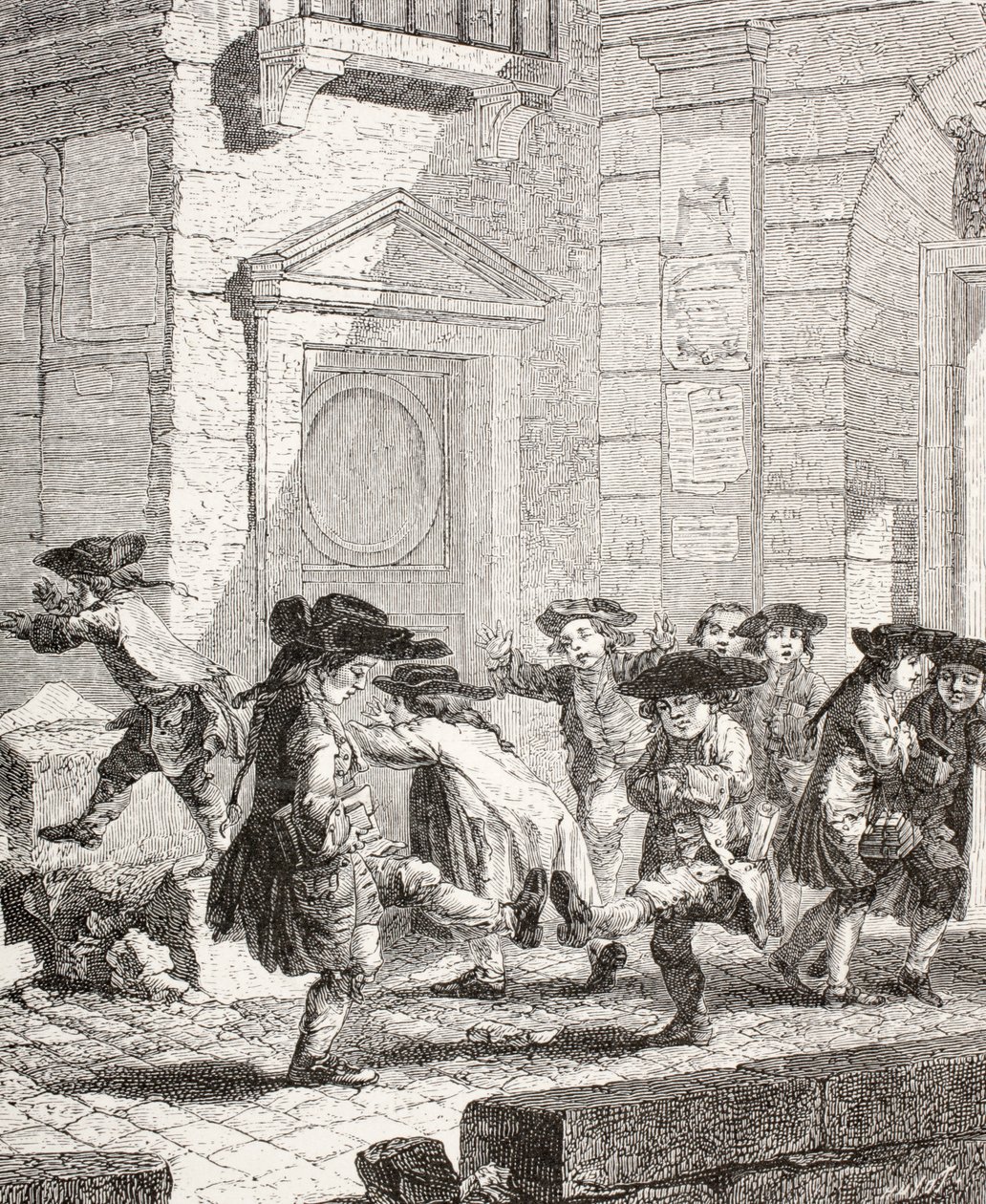 Pienet lapset lähtevät koulusta, 1875 tekijältä Augustin de Saint Aubin