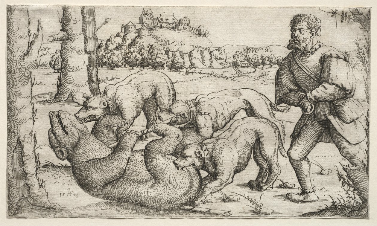 Karhunmetsästys, 1569. tekijältä Augustin Hirschvogel