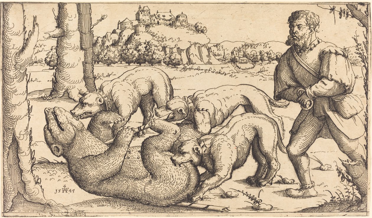 Karhunmetsästys, 1545. tekijältä Augustin Hirschvogel