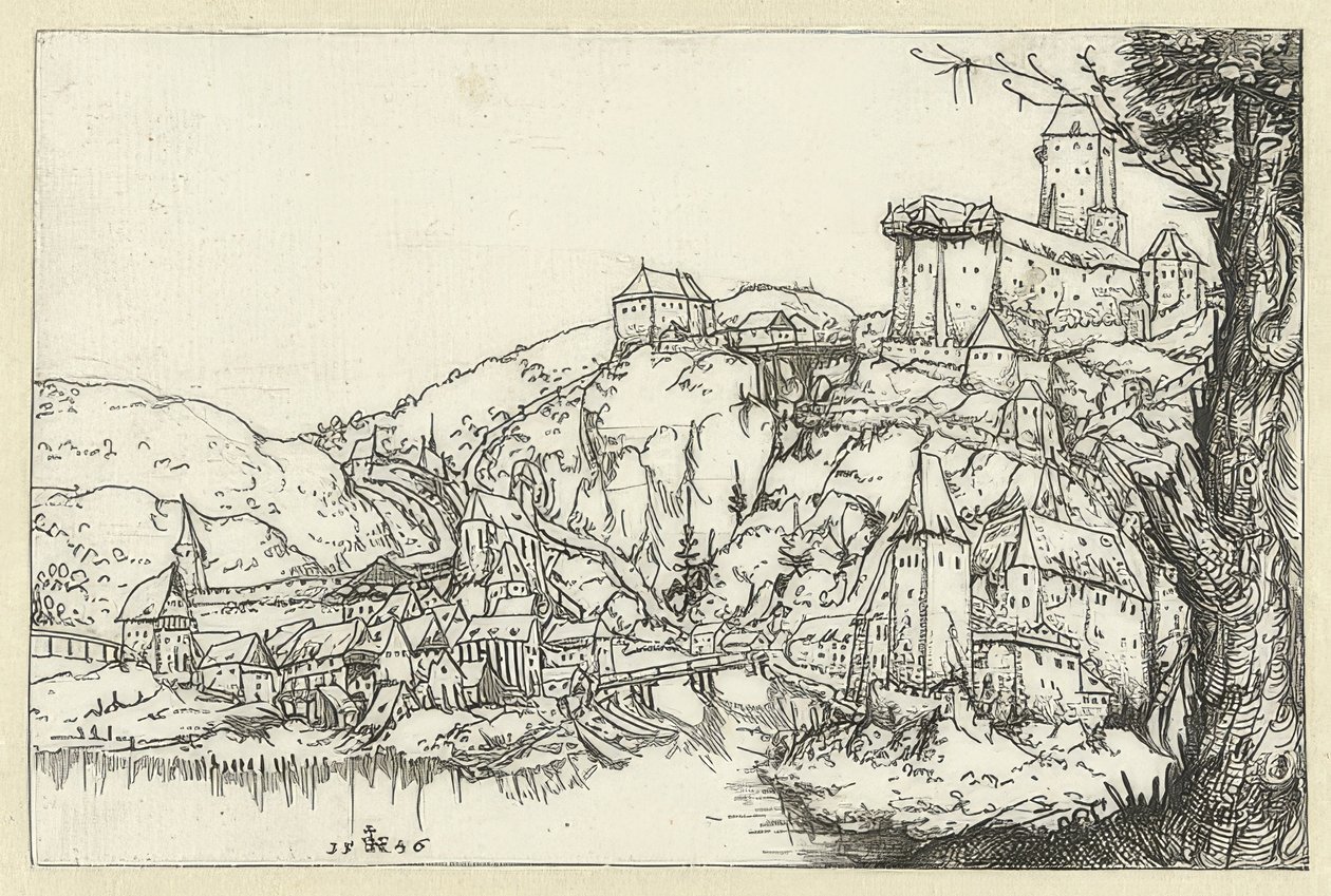 Näkymä Passausta. 1546 tekijältä Augustin Hirschvogel